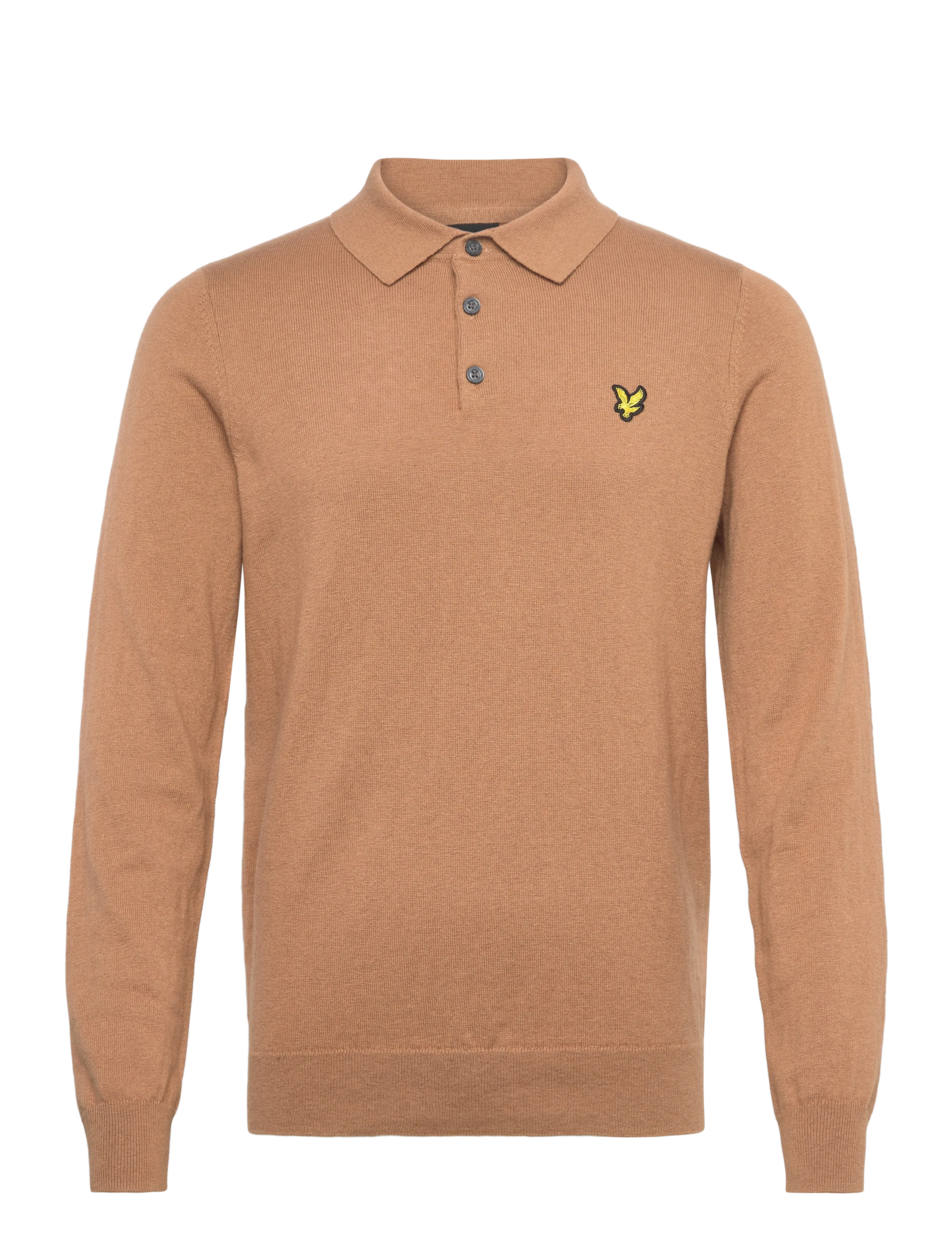 Lyle & Scott Cotton Merino Long Sleeve Knitted Polo - Kläder - X851 TIGERS EYE / brown