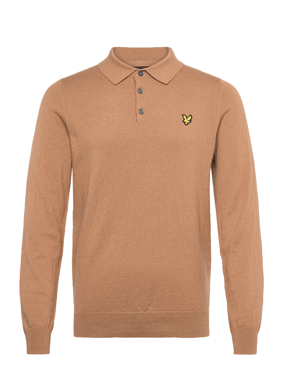 Lyle & Scott - Cotton Merino Long Sleeve Knitted Polo - långärmade stickade pikétröjor - x851 tigers eye - 0