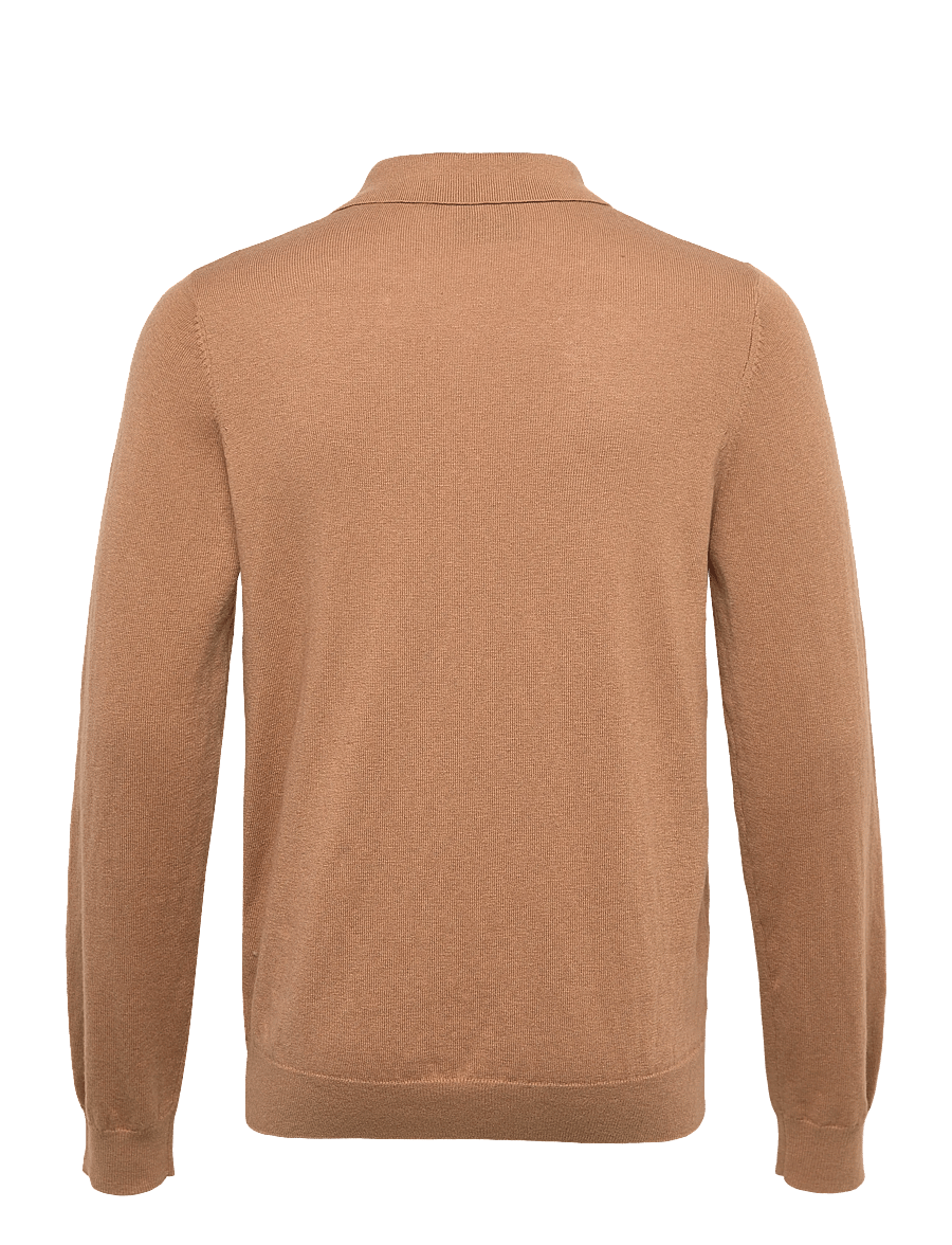 Lyle & Scott - Cotton Merino Long Sleeve Knitted Polo - långärmade stickade pikétröjor - x851 tigers eye - 1