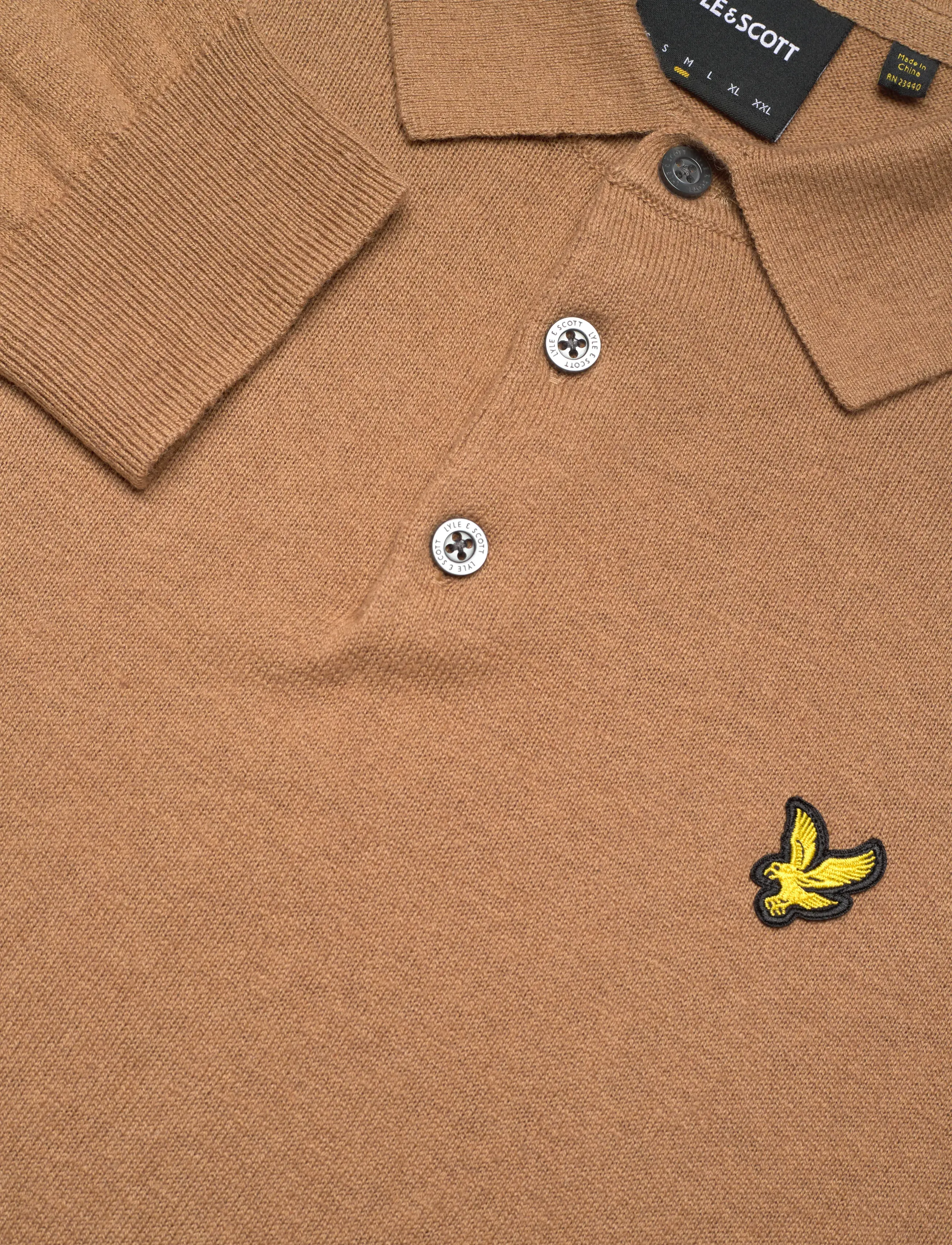 Lyle & Scott - Cotton Merino Long Sleeve Knitted Polo - långärmade stickade pikétröjor - x851 tigers eye - 2