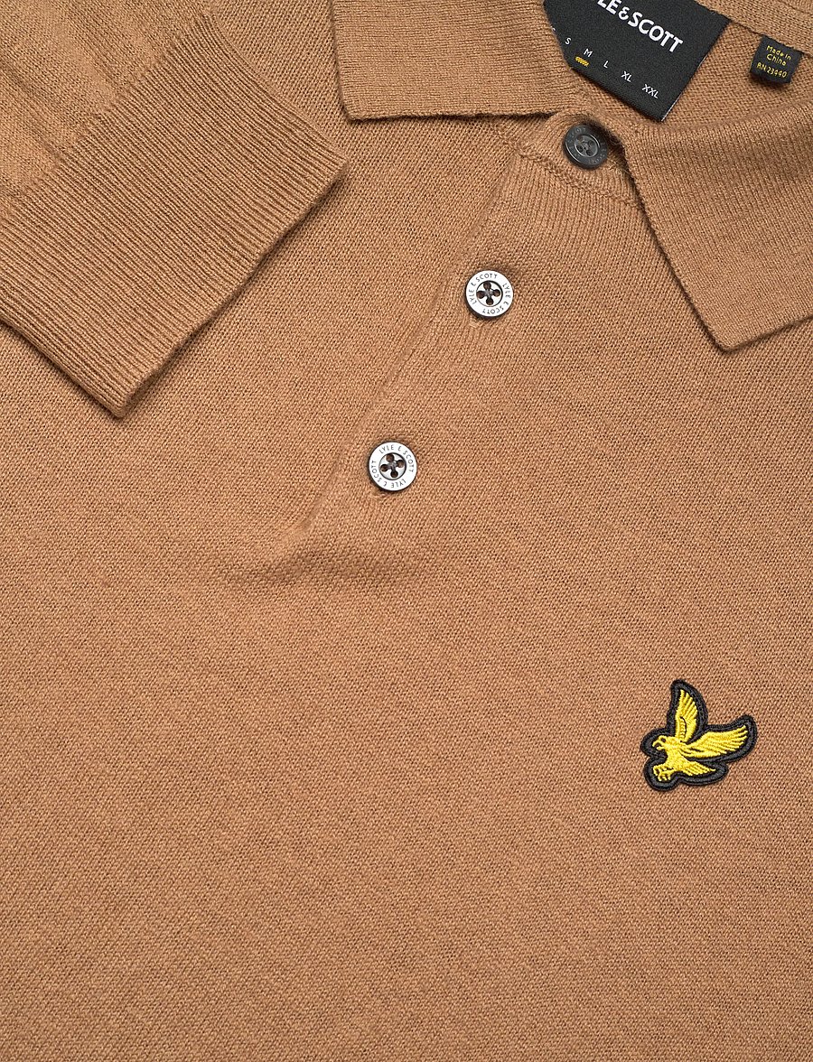 Lyle & Scott - Cotton Merino Long Sleeve Knitted Polo - långärmade stickade pikétröjor - x851 tigers eye - 2