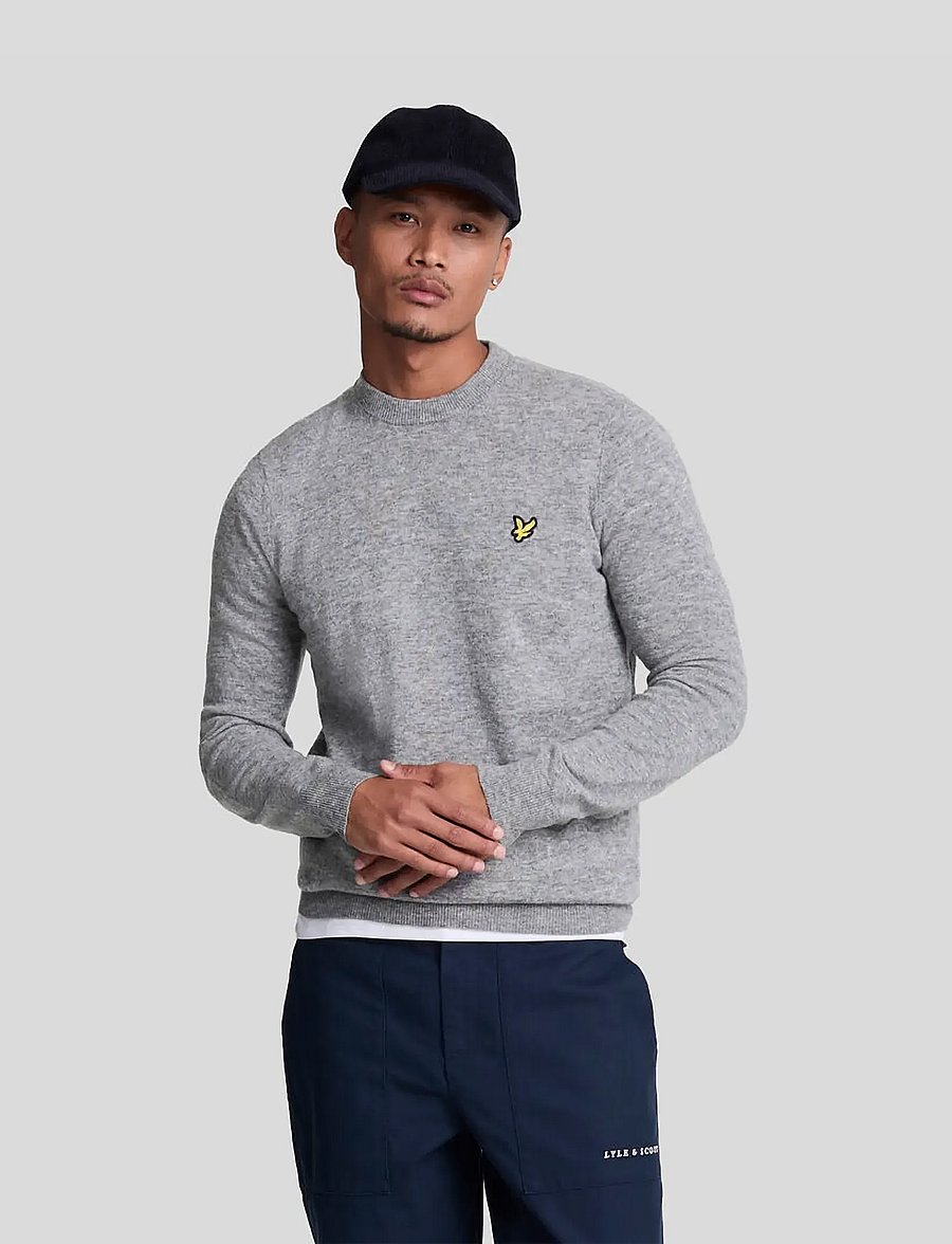 Lyle & Scott - Lambswool Blend Crew Neck Jumper - Ümara kaelusega - mid grey marl - 0