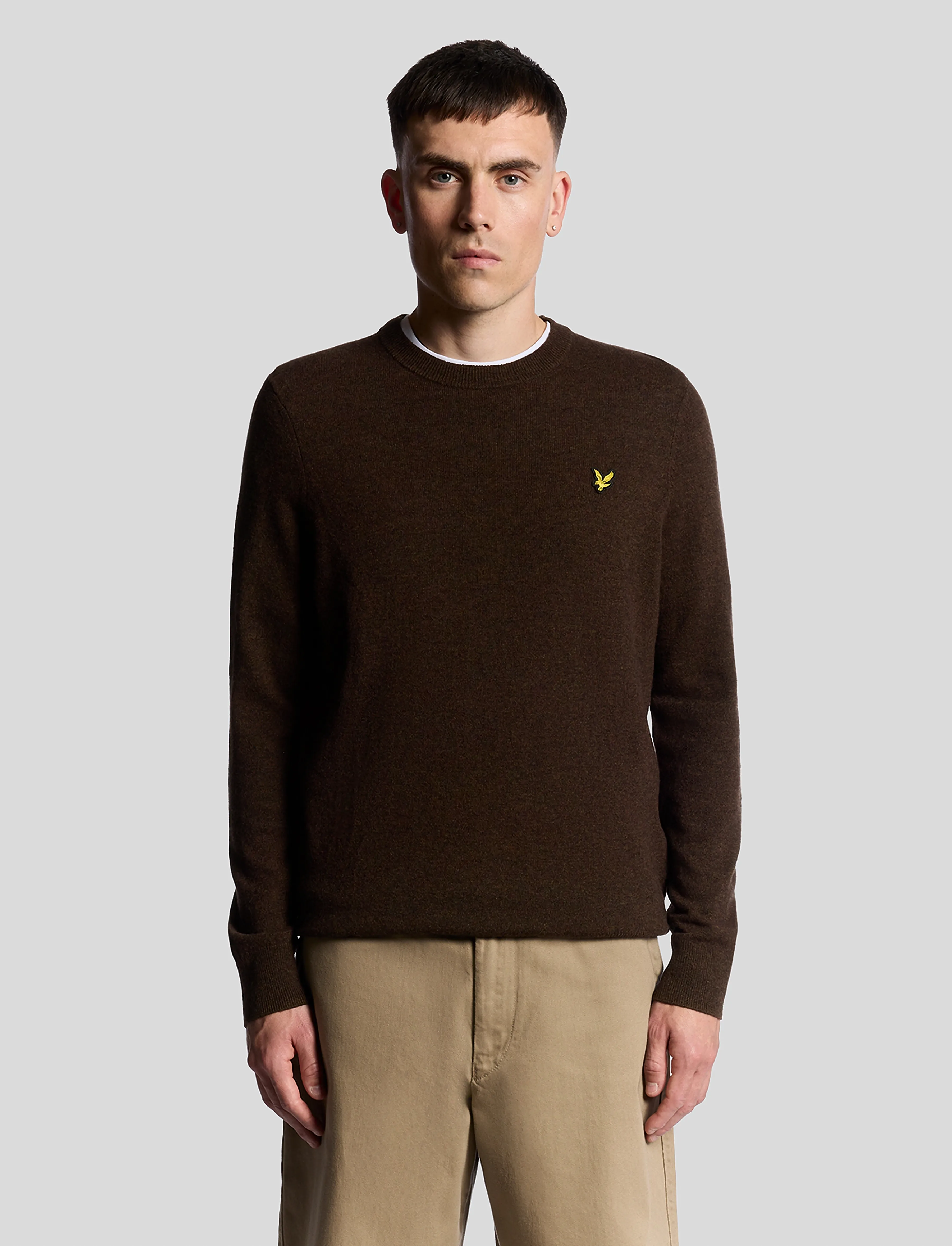 Lyle & Scott Lambswool Blend Crew Neck Jumper, M, Brown, Strik > Runde Halse, Herre