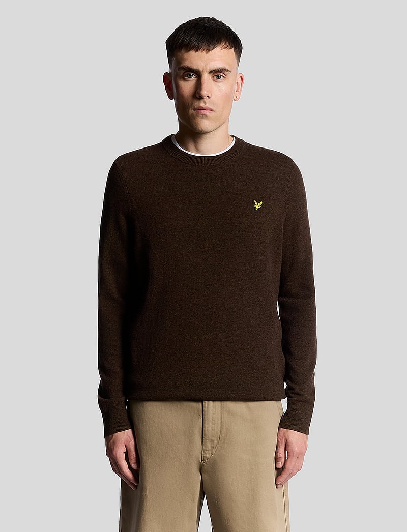 Lyle & Scott - Lambswool Blend Crew Neck Jumper - rund hals - y059 bottle brown marl - 0