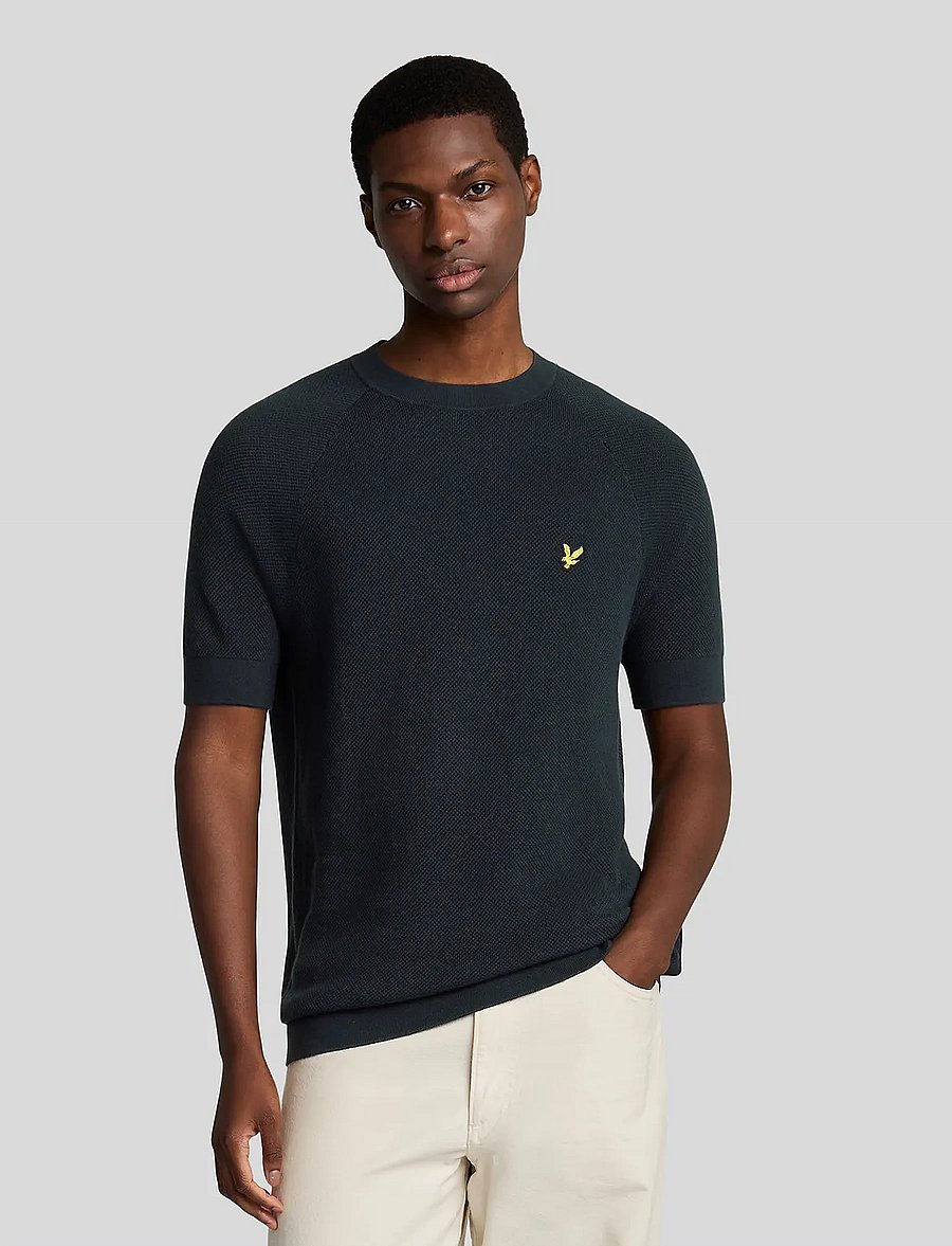 Lyle & Scott - Linen Blend Knitted T-shirt - lühikeste varrukatega t-särgid - z271 dark navy - 0