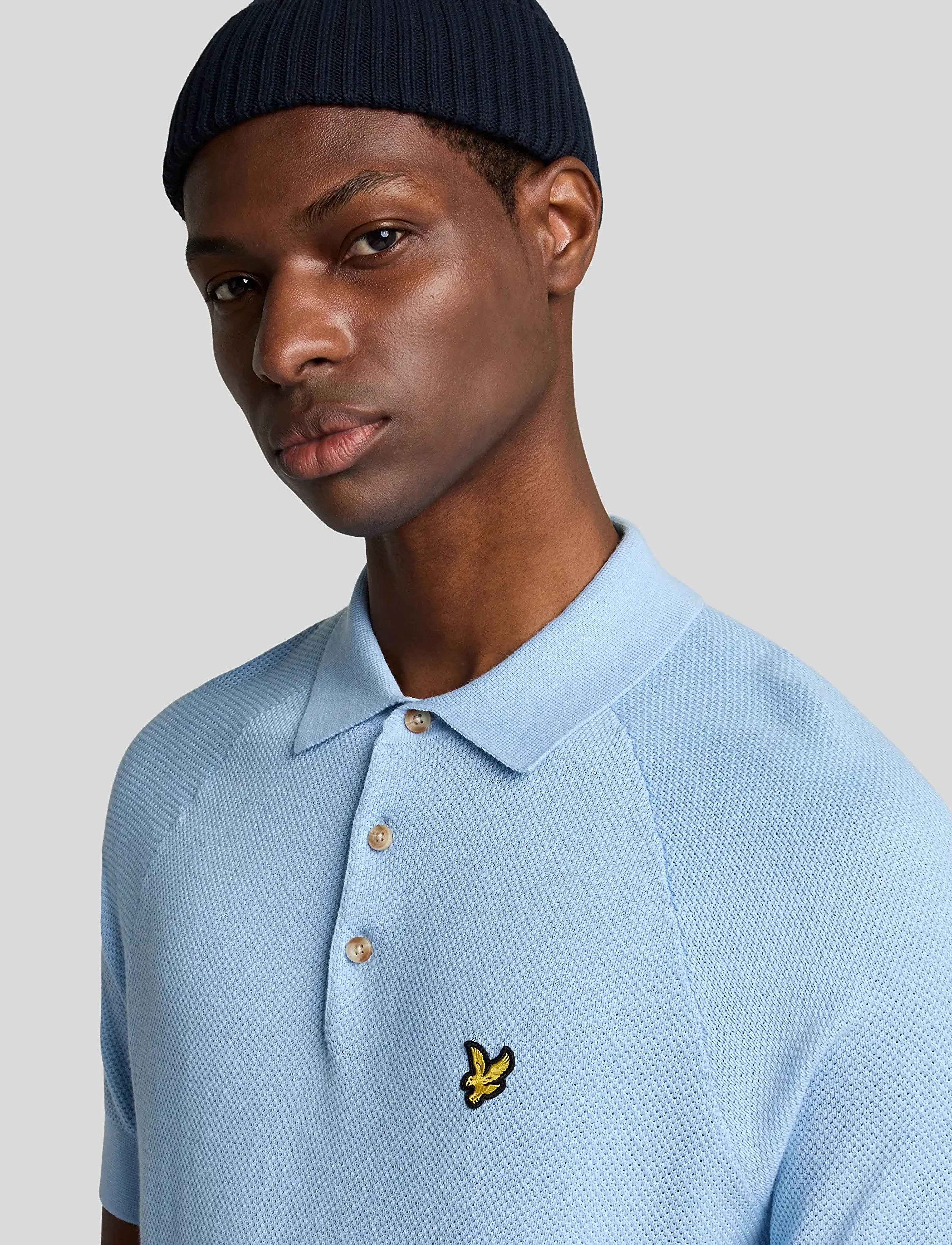 Lyle & Scott - Linen Blend Knitted Polo - herren - w487 light blue - 5