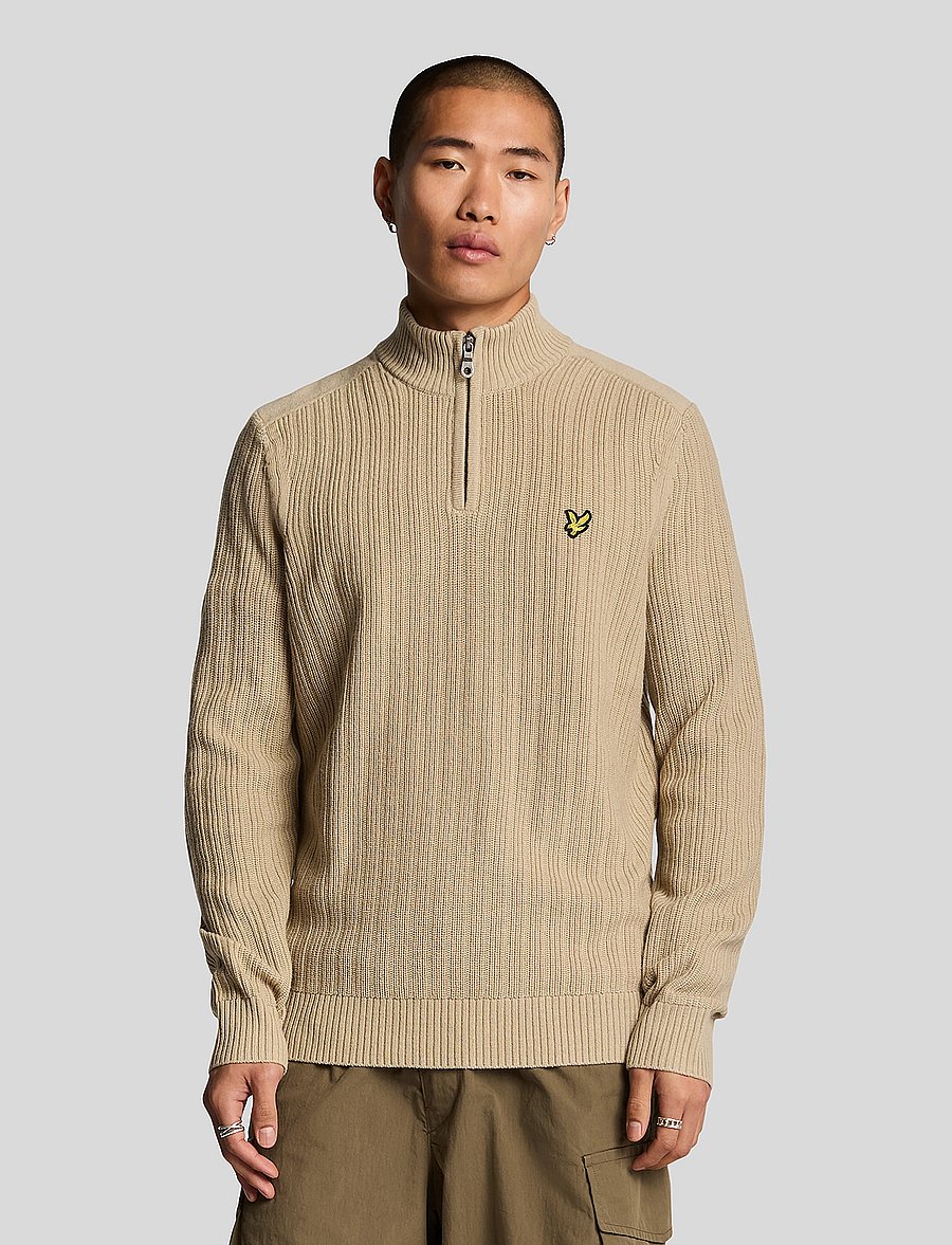 Lyle & Scott - Ribbed Quarter Zip Jumper - pullover mit halbem reißverschluss - z151 stone - 0