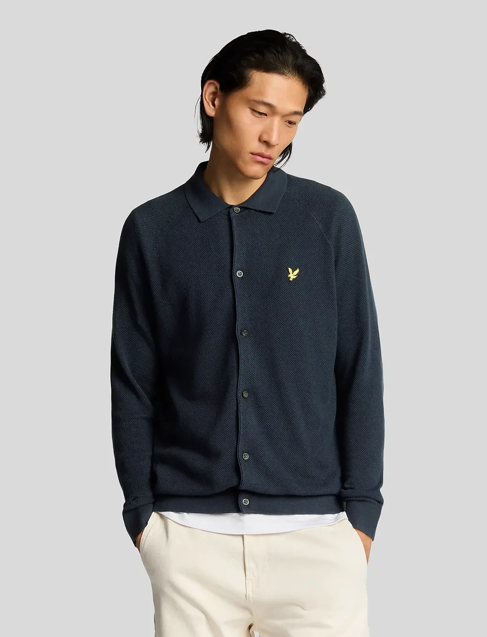 Lyle & Scott - Linen Blend Knitted Shirt - cardigan - z271 dark navy - 0
