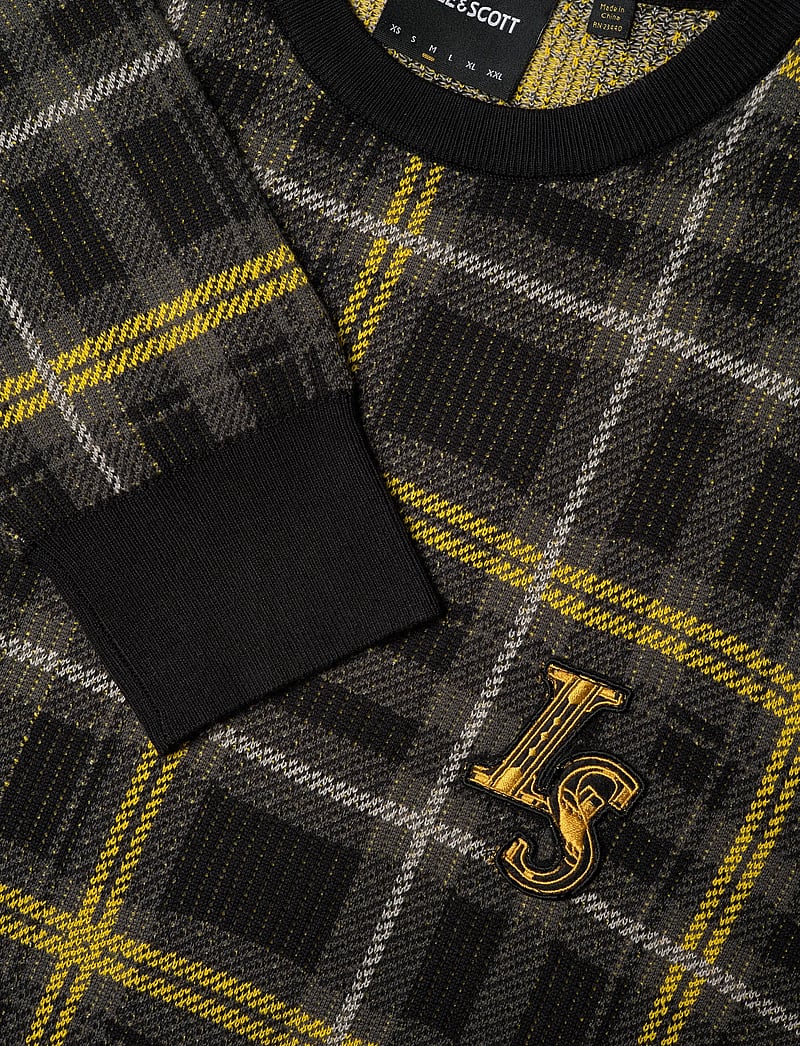 Lyle & Scott - Ribbed Jacquard Tartan Crew Neck - ronde hals - z865 jet black - 2