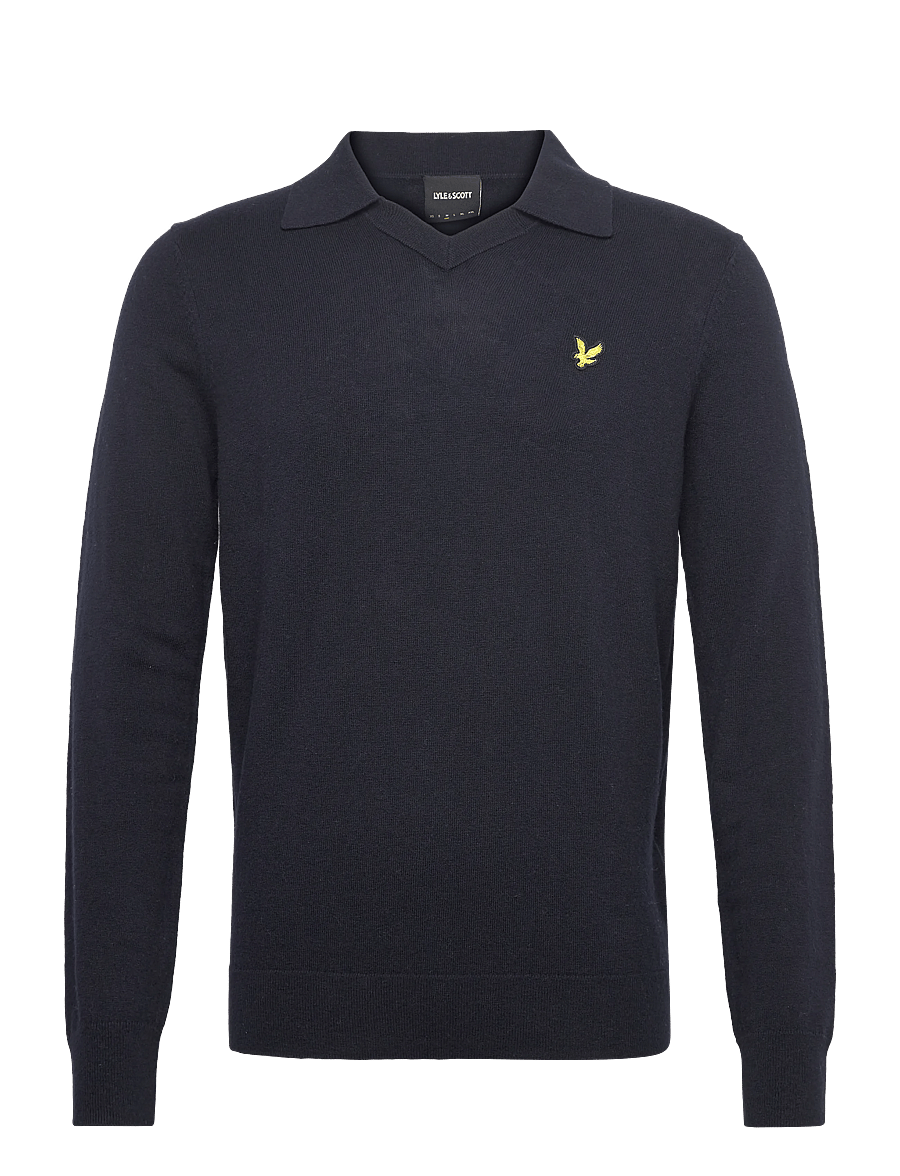 Lyle & Scott - Cotton Merino Football Collar Jumper - langärmelige strick-polohemden - z271 dark navy - 1