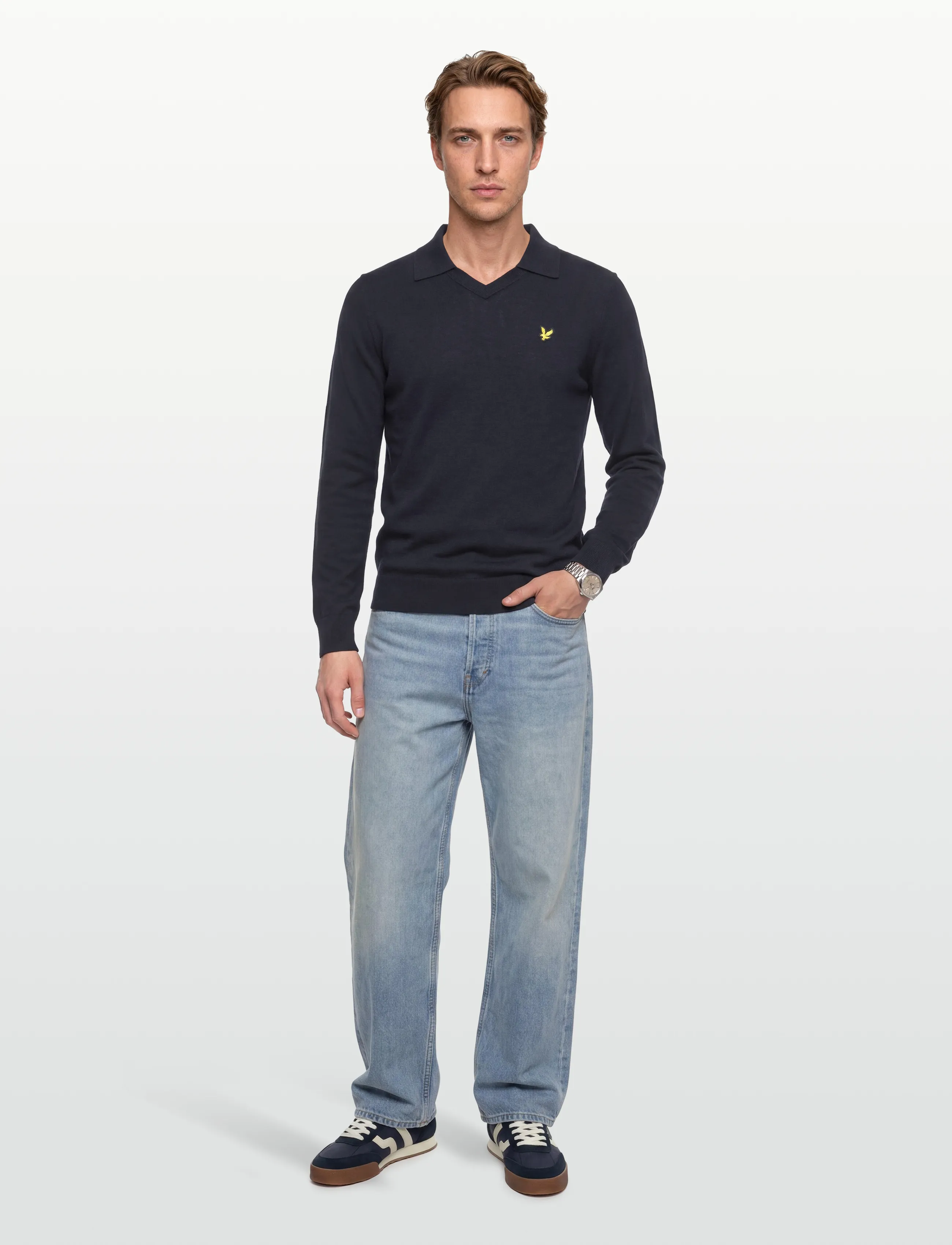 Lyle & Scott - Cotton Merino Football Collar Jumper - polostrik - z271 dark navy - 0