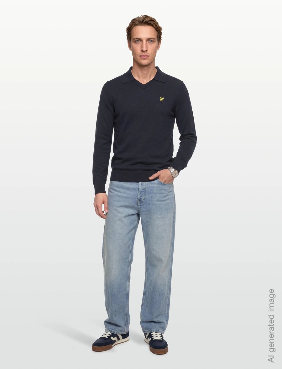 Lyle & Scott - Cotton Merino Football Collar Jumper - langärmelige strick-polohemden - z271 dark navy - 0