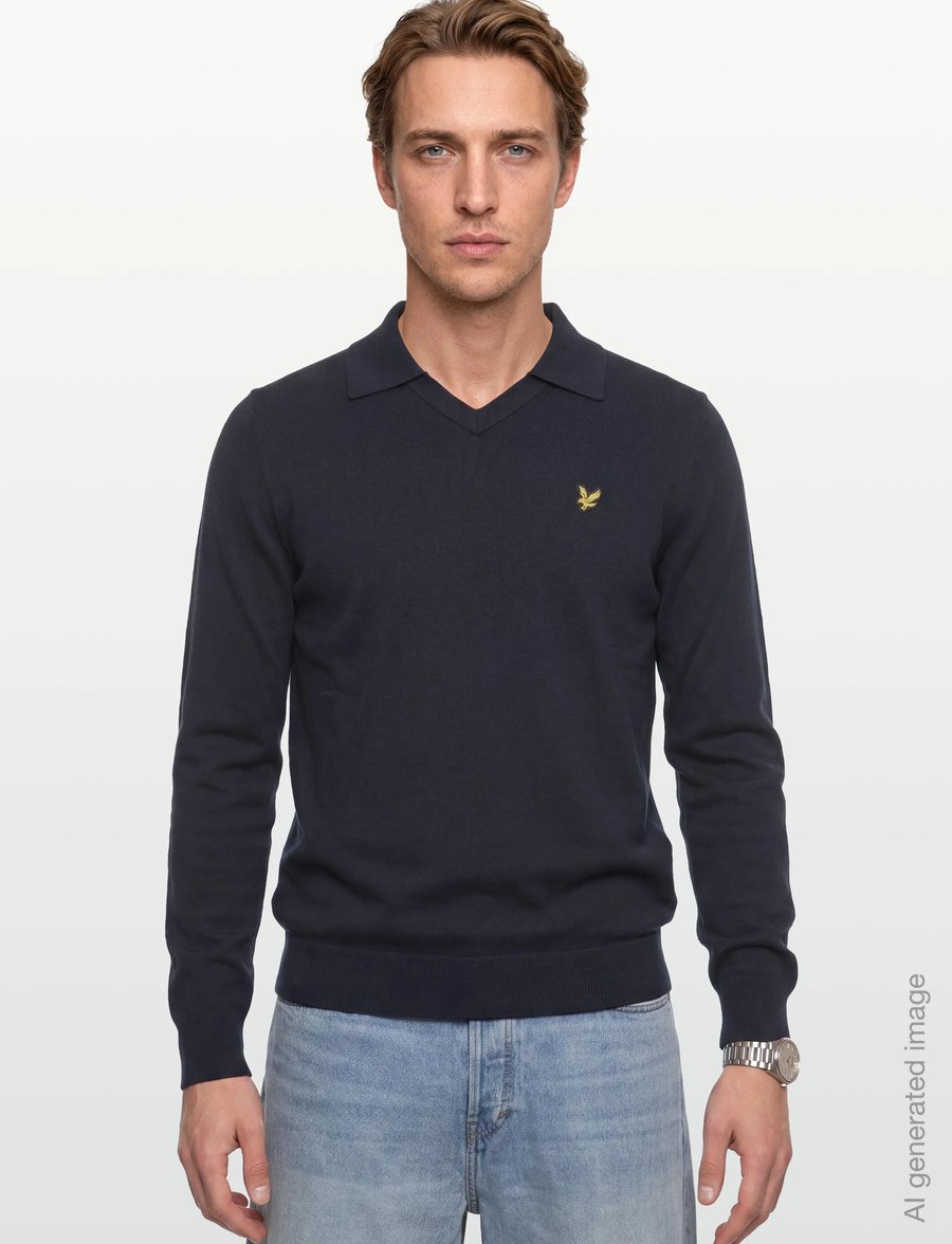Lyle & Scott - Cotton Merino Football Collar Jumper - langärmelige strick-polohemden - z271 dark navy - 3