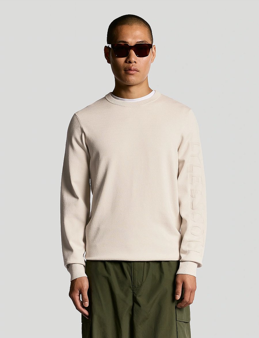Lyle & Scott - Mesh Logo Crew Neck Jumper - okrągły dekolt - putty - 0