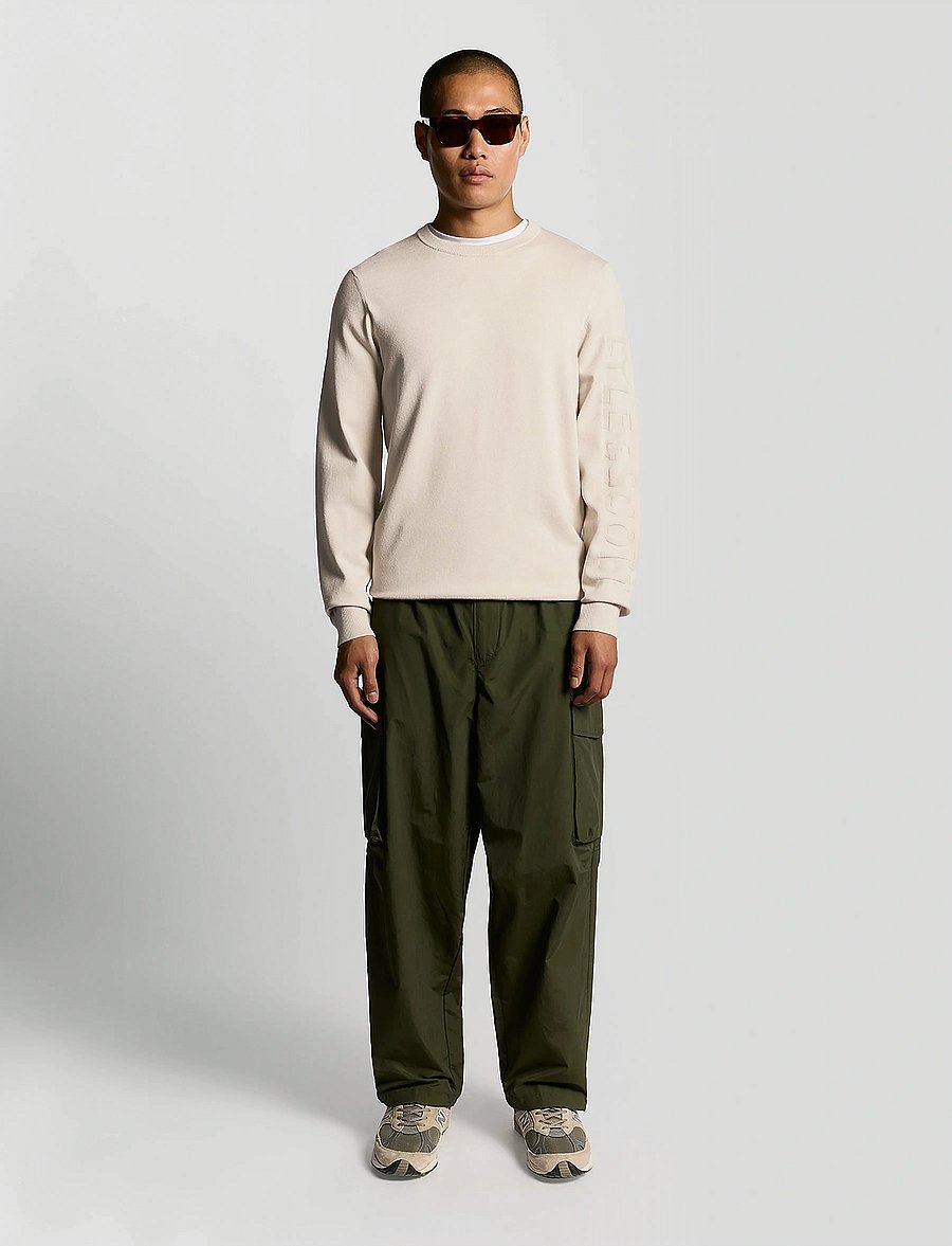 Lyle & Scott - Mesh Logo Crew Neck Jumper - okrągły dekolt - putty - 4
