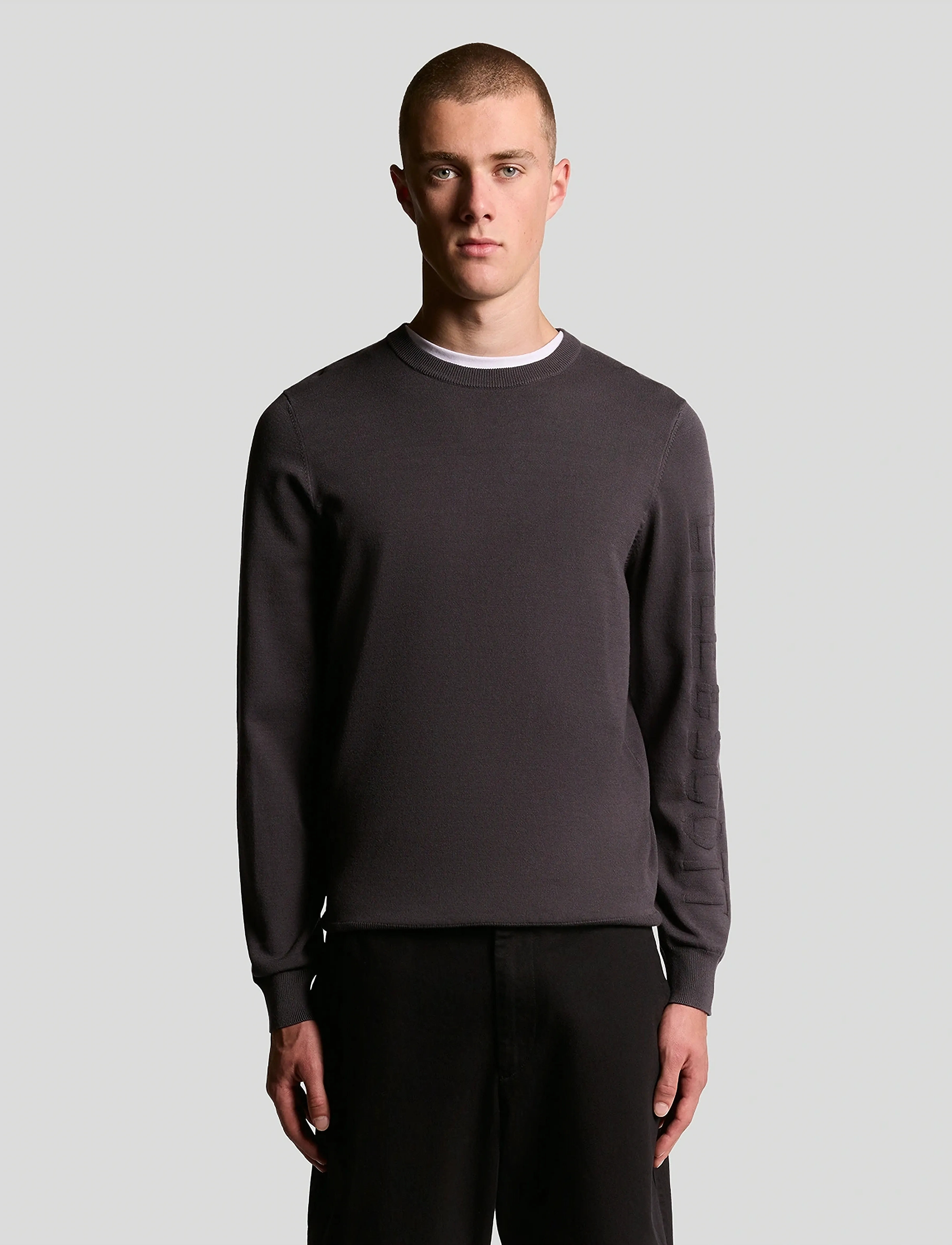 Lyle & Scott Mesh Logo Crew Neck Jumper, Mænd, Mesh Logo Rundhals Jumper, Grå, Str: XL