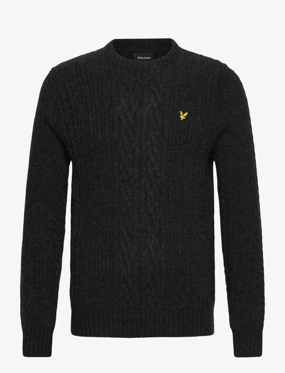 Lyle & Scott - Ribbed Cable Knit Jumper - round necks - w155 jet black marl - 1