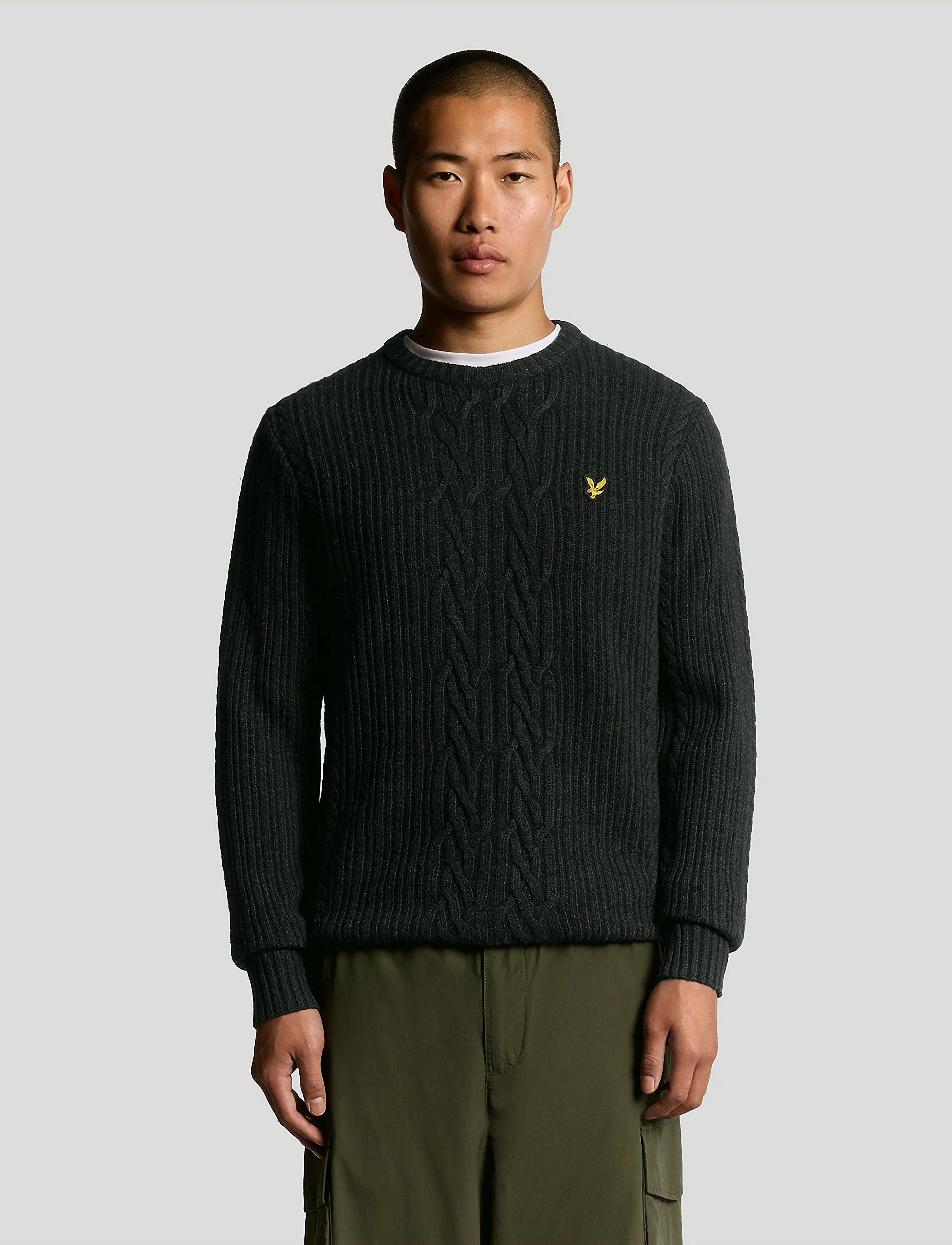 Lyle & Scott Ribbed Cable Knit Jumper, Mænd, Kabelstrikket Jumper, Sort, Str: L