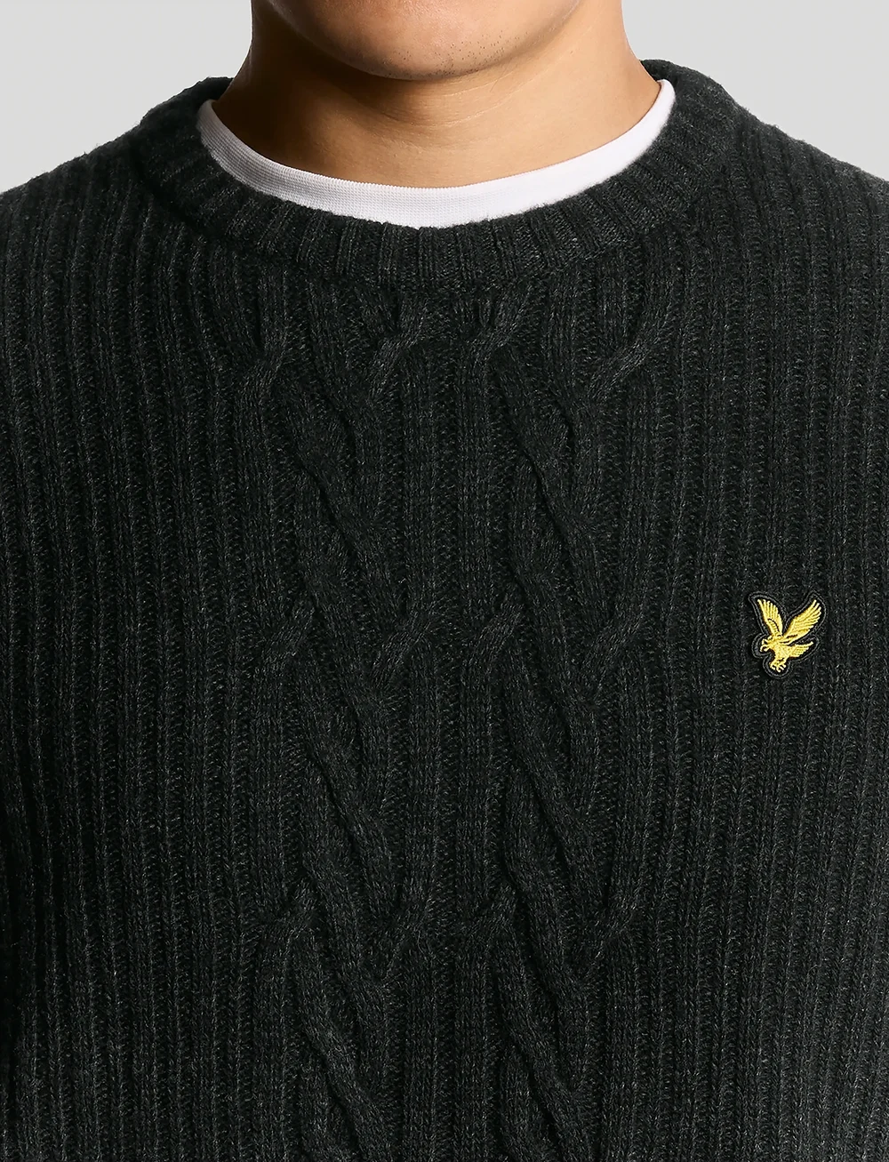 Lyle & Scott - Ribbed Cable Knit Jumper - round necks - w155 jet black marl - 5