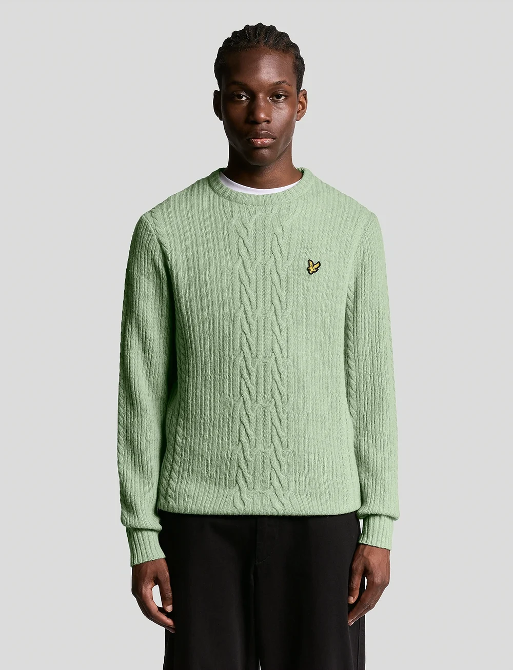 Lyle & Scott - Ribbed Cable Knit Jumper - rundhalsad - x962 cold mint marl - 0