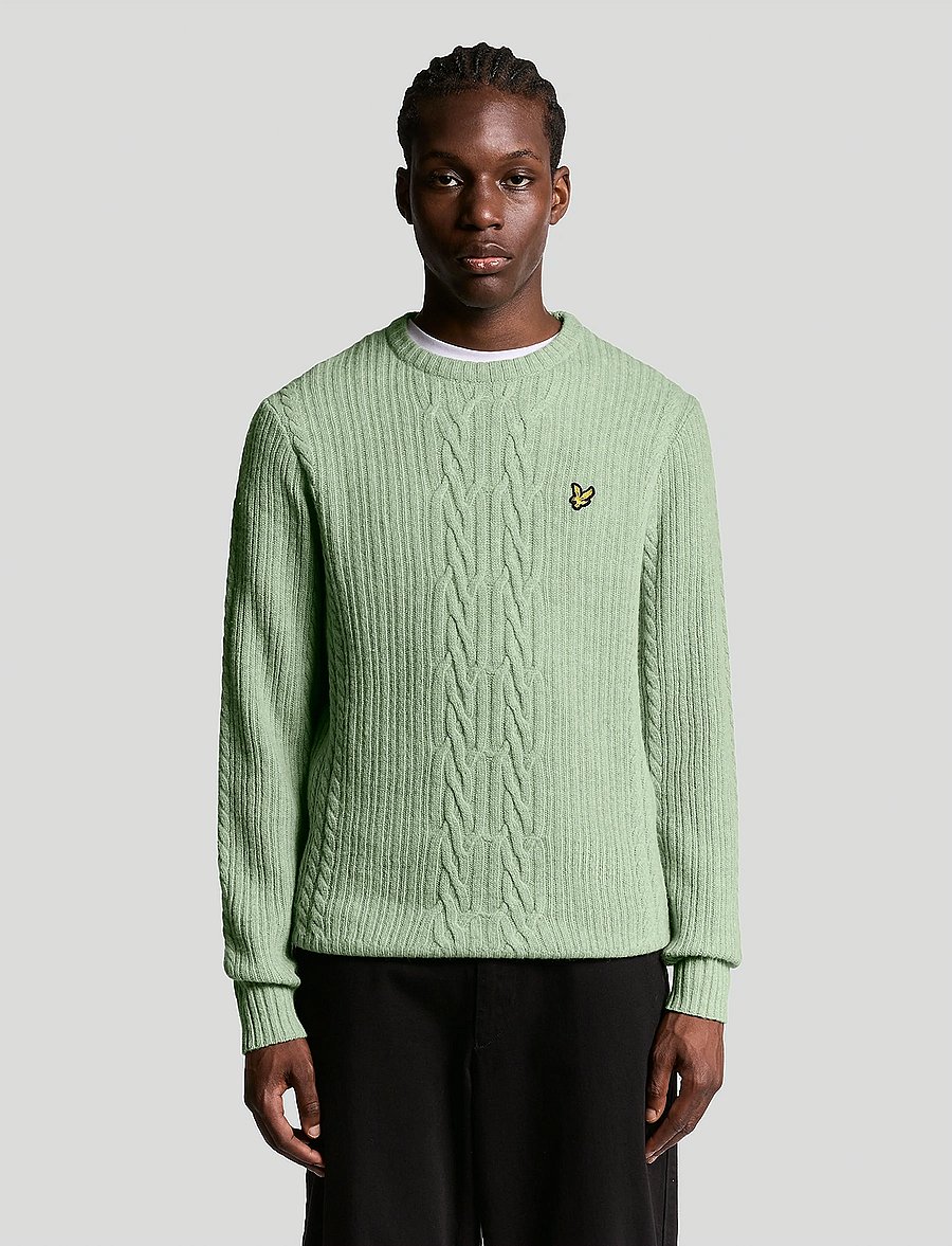 Lyle & Scott - Ribbed Cable Knit Jumper - Ümara kaelusega - x962 cold mint marl - 0