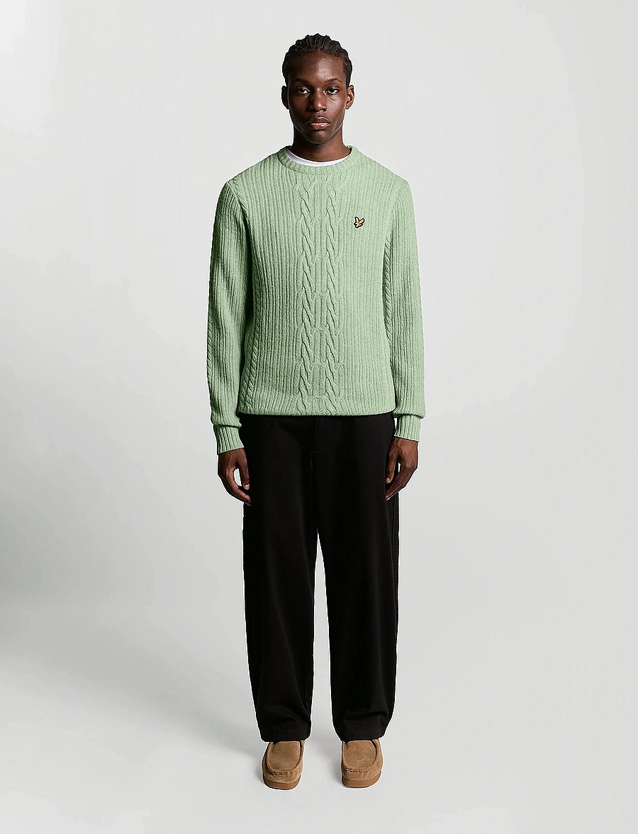 Lyle & Scott - Ribbed Cable Knit Jumper - Ümara kaelusega - x962 cold mint marl - 4