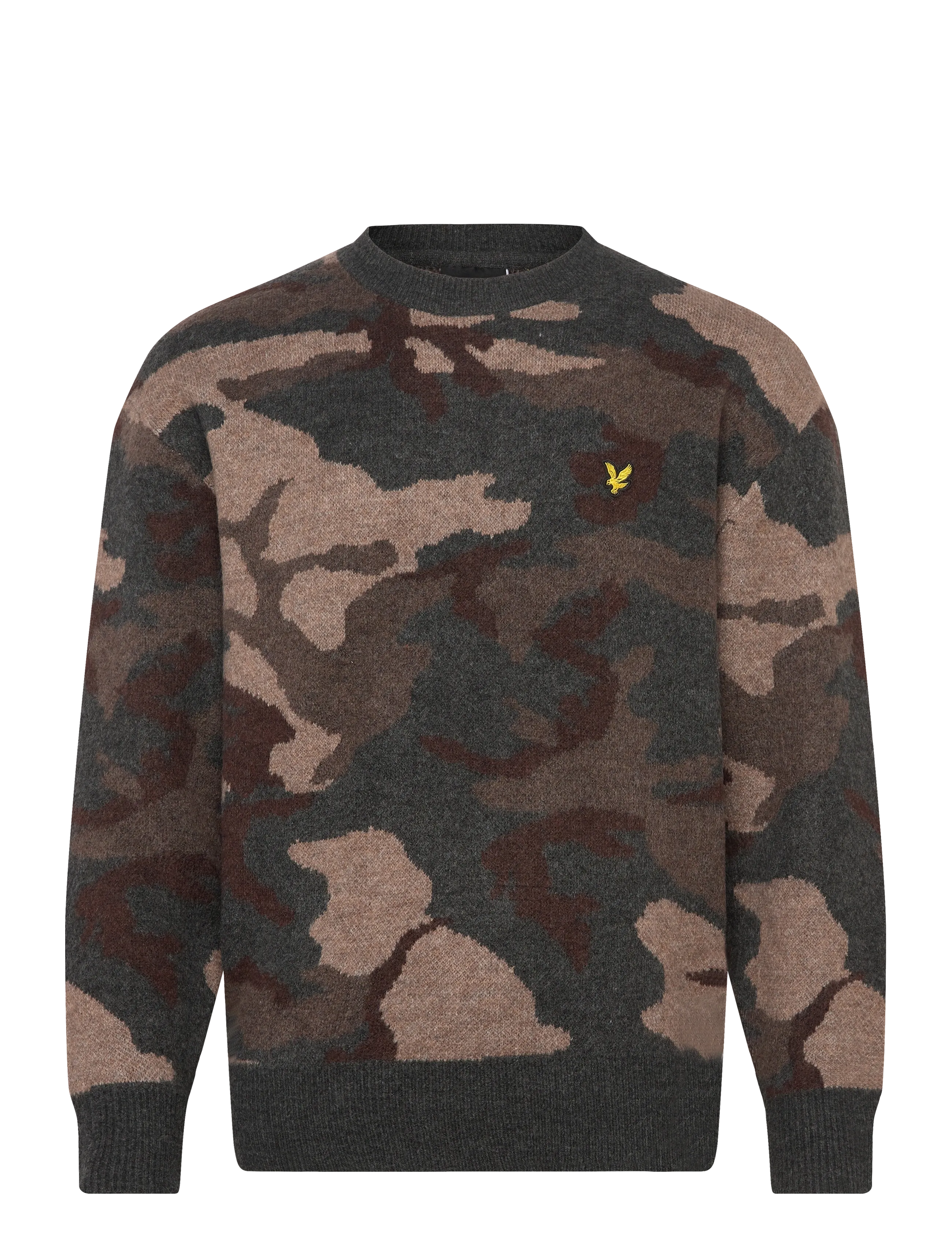 Lyle & Scott Brushed Camouflage Crew Neck Jumper - Rundhals - X077 BLACK STEEL / khaki/green