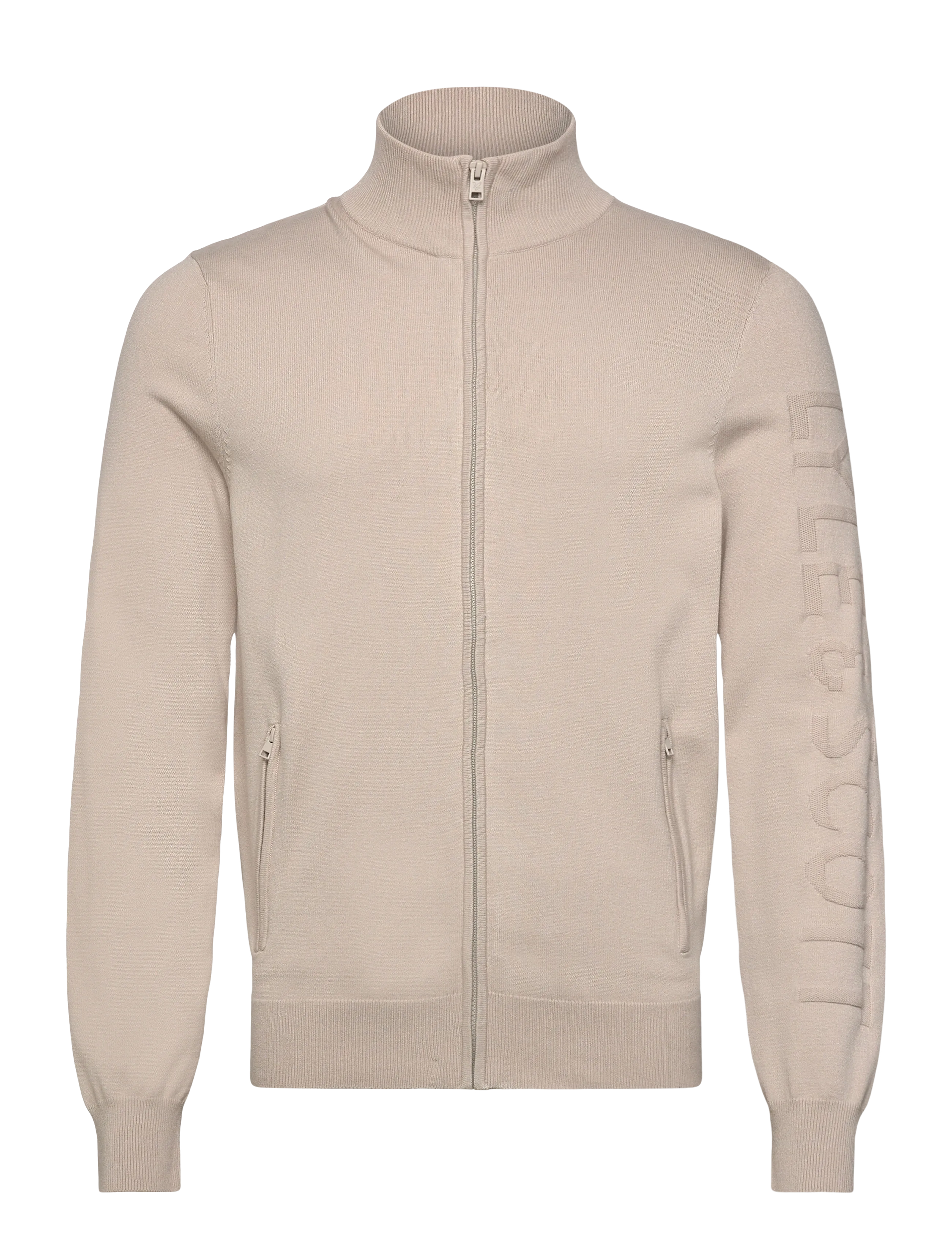 Lyle & Scott Mesh Logo Knitted Track Jacket, L, Beige, Strik > Trøjer Med Halv Lynlås, Herre