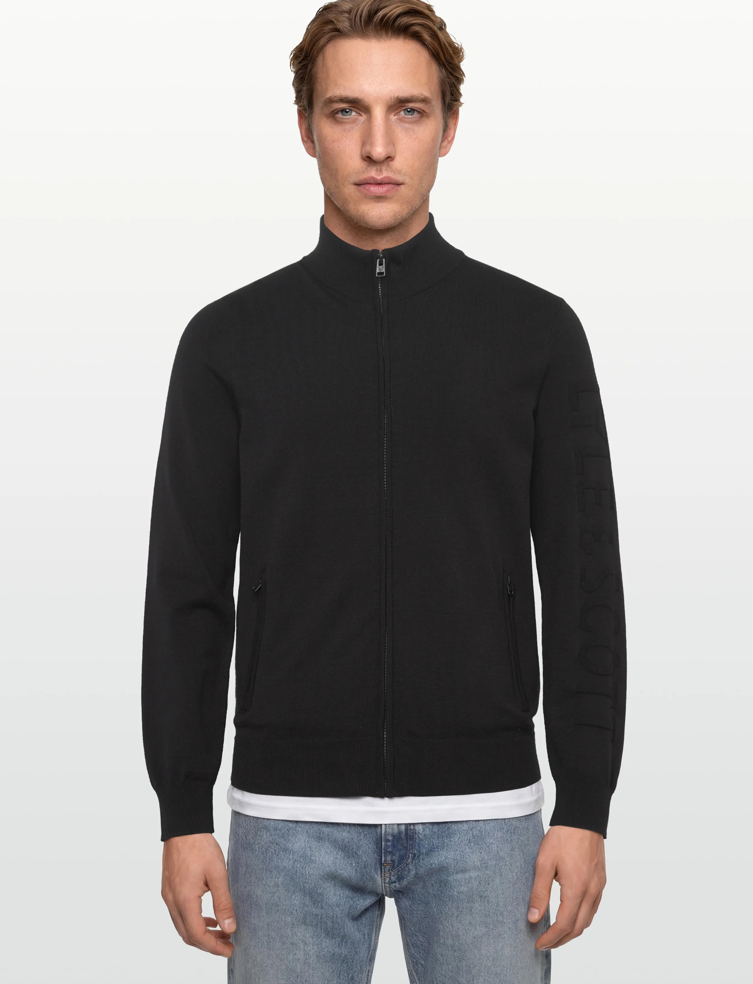 Lyle & Scott - Mesh Logo Knitted Track Jacket - sweatshirts - z865 jet black - 3