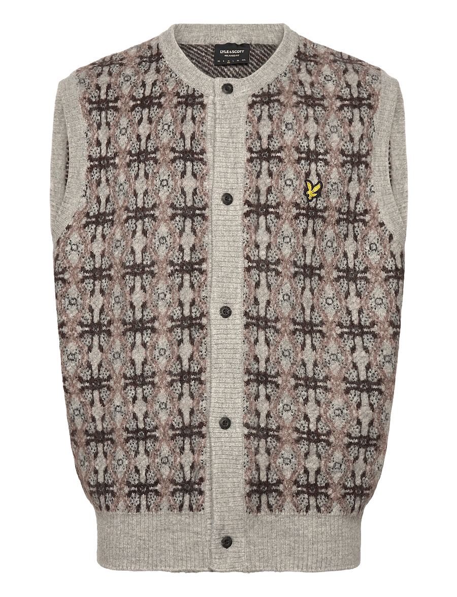 Lyle & Scott - Brushed Intarsia Cardigan - strikveste - d24 light grey marl - 1