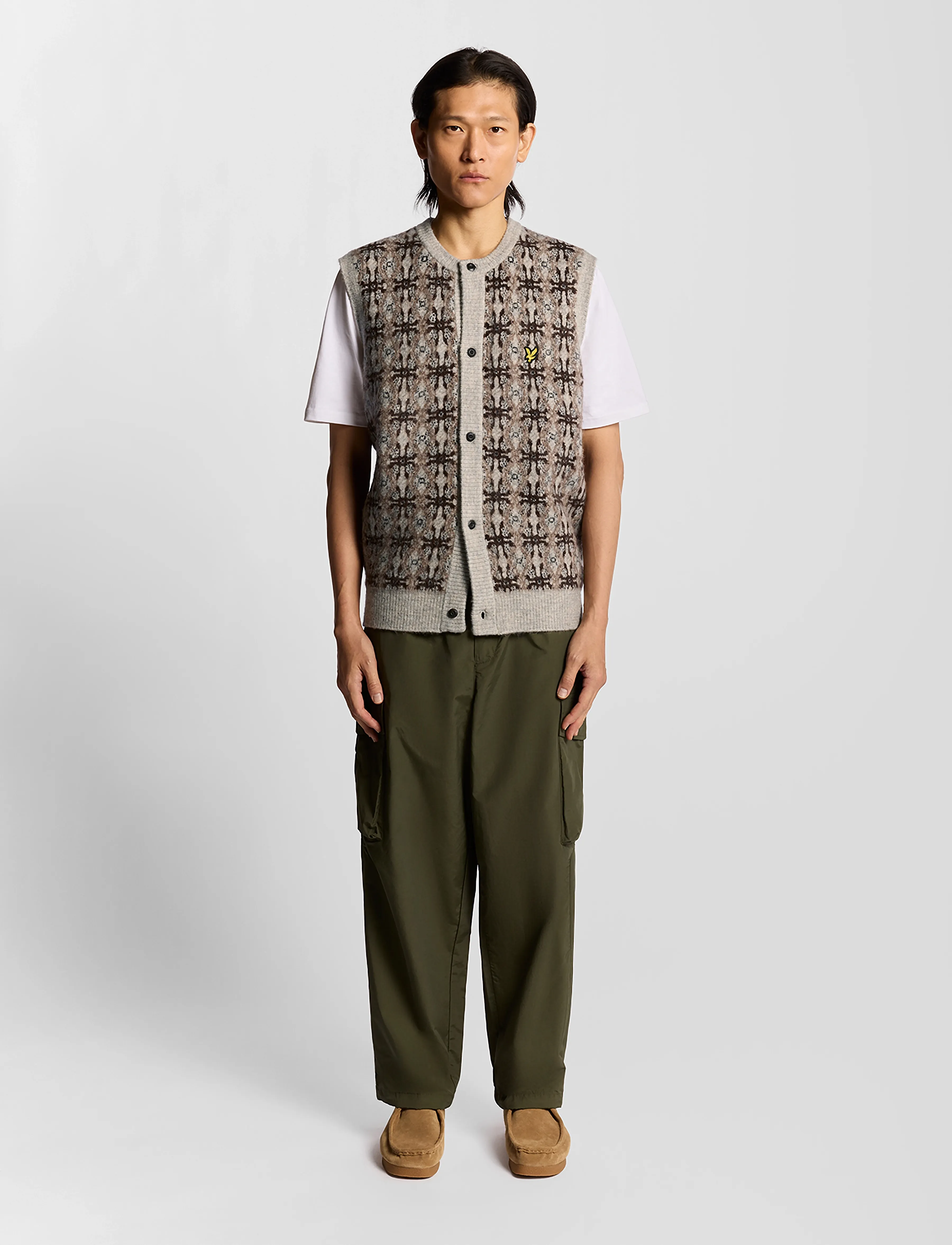 Lyle & Scott Brushed Intarsia Cardigan - Gestrickte westen - D24 LIGHT GREY MARL / grey