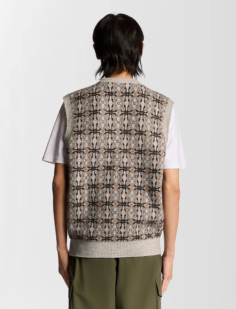 Lyle & Scott - Brushed Intarsia Cardigan - strikveste - d24 light grey marl - 3