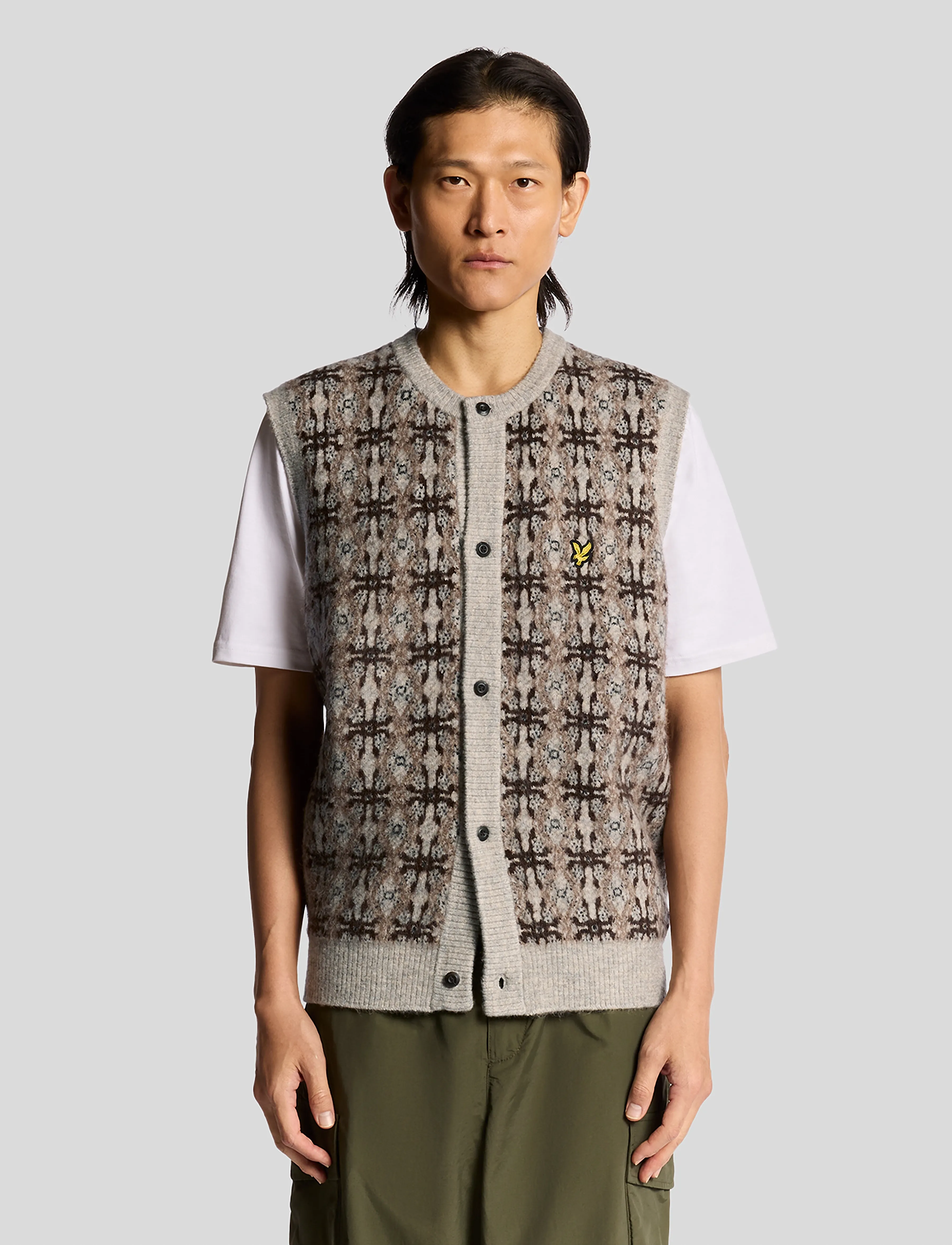 Lyle & Scott - Brushed Intarsia Cardigan - kootud vestid - d24 light grey marl - 4