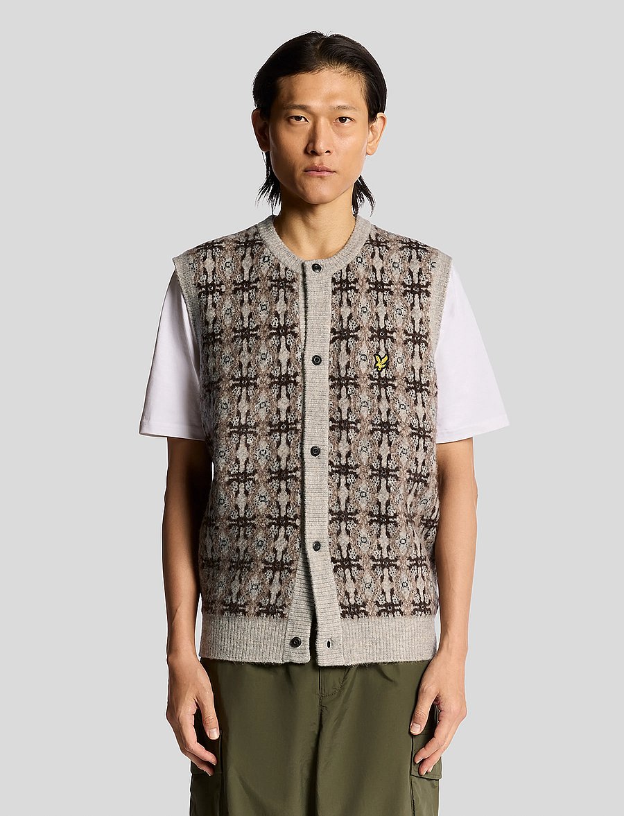 Lyle & Scott - Brushed Intarsia Cardigan - strikveste - d24 light grey marl - 4