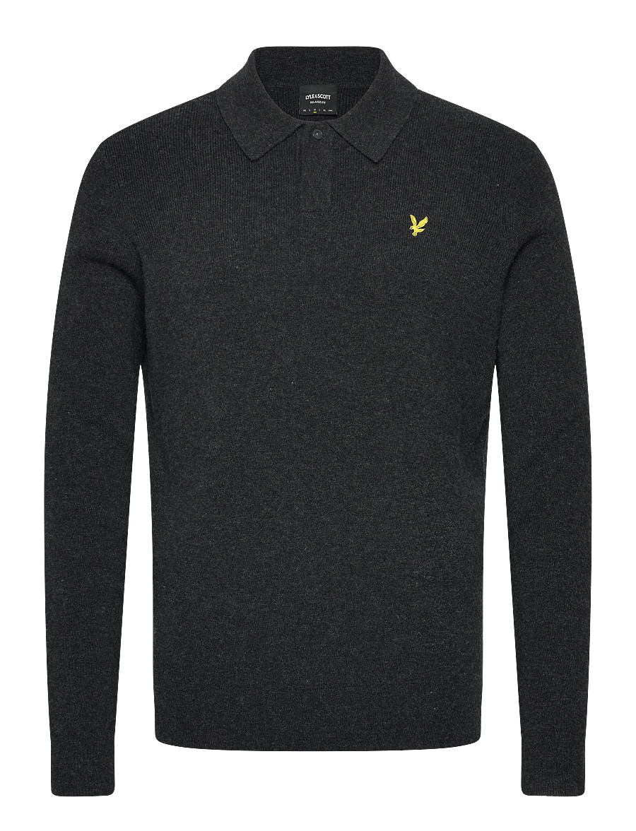 Lyle & Scott - Lambswool Blend Rugby Jumper - langärmelige strick-polohemden - jet black marl - 1