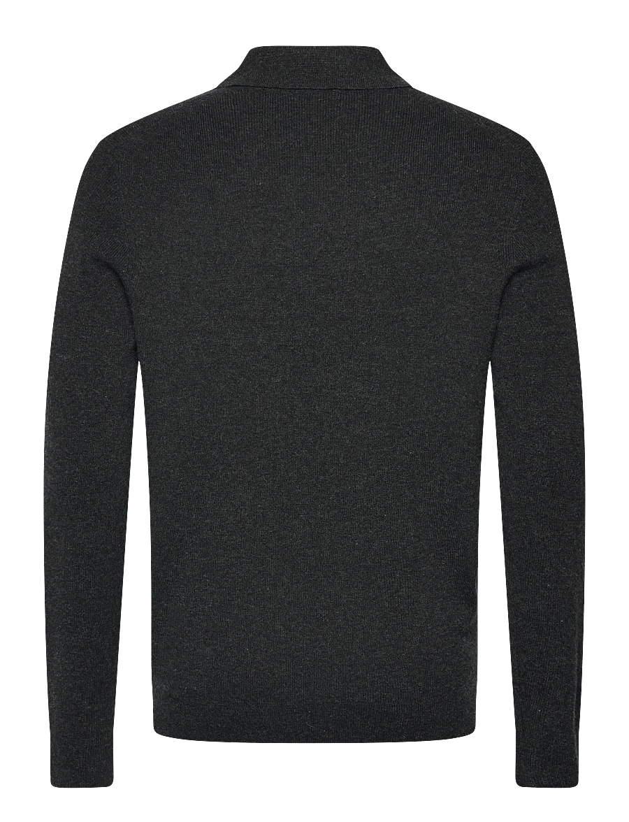 Lyle & Scott - Lambswool Blend Rugby Jumper - langärmelige strick-polohemden - jet black marl - 2