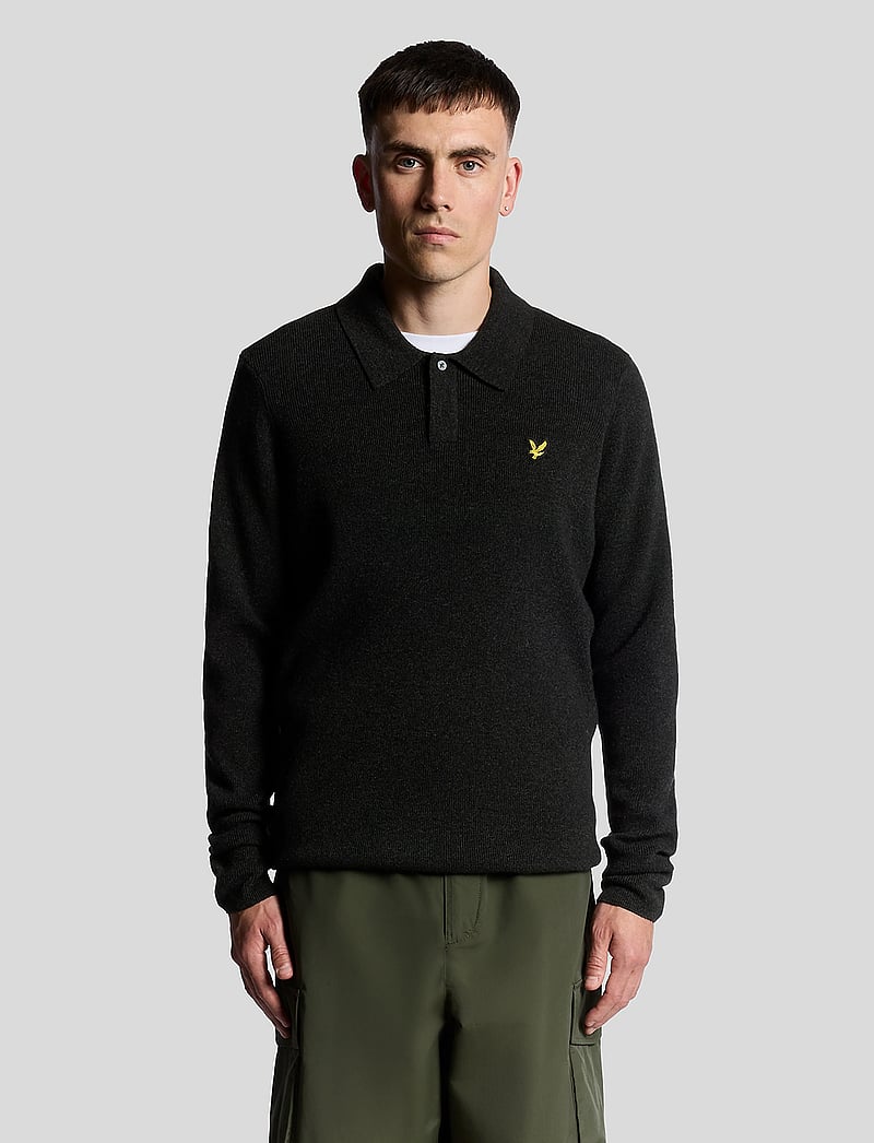 Lyle & Scott - Lambswool Blend Rugby Jumper - gestrickte polohemden - jet black marl - 0