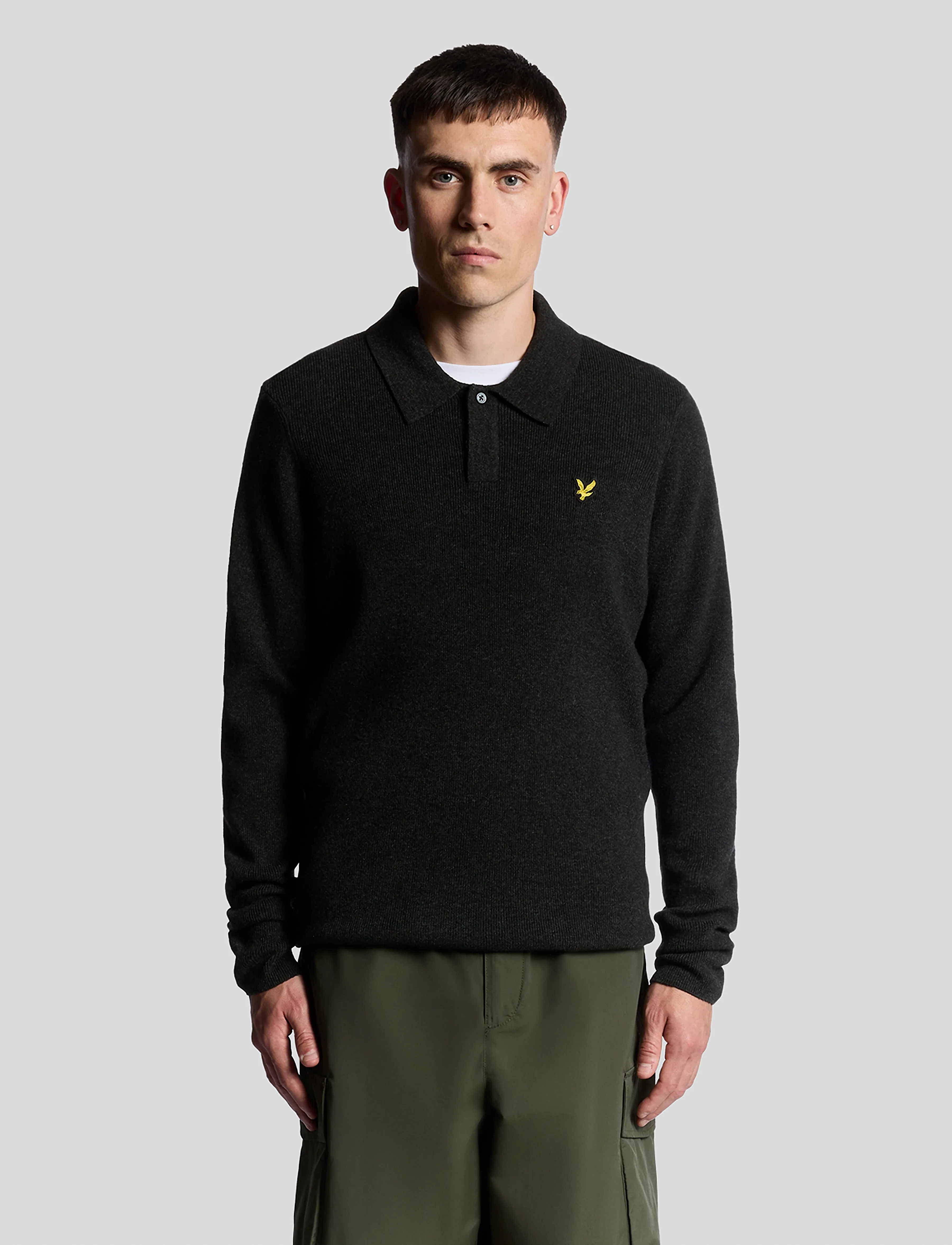 Lyle & Scott Lambswool Blend Rugby Jumper - Poloer i strik med lange ærmer - JET BLACK MARL / grey
