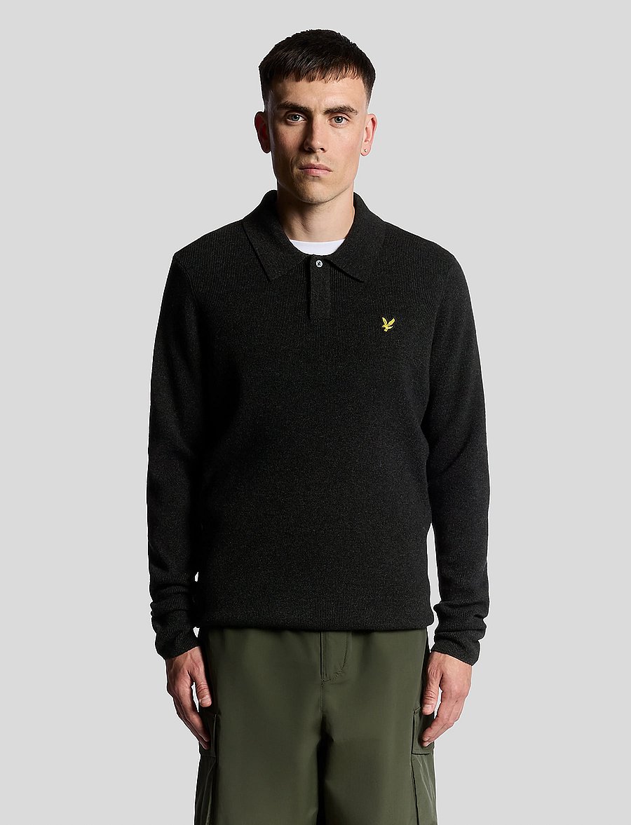 Lyle & Scott - Lambswool Blend Rugby Jumper - langärmelige strick-polohemden - jet black marl - 0