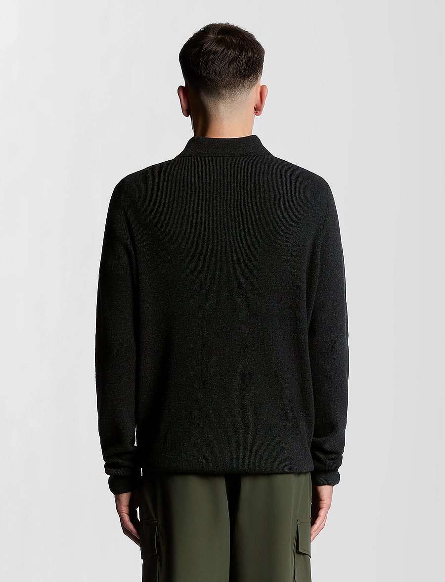 Lyle & Scott - Lambswool Blend Rugby Jumper - langärmelige strick-polohemden - jet black marl - 3