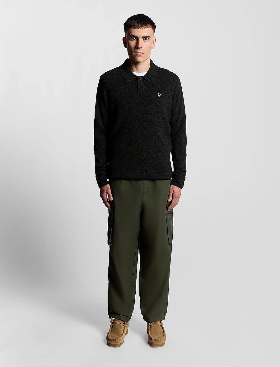 Lyle & Scott - Lambswool Blend Rugby Jumper - langärmelige strick-polohemden - jet black marl - 4