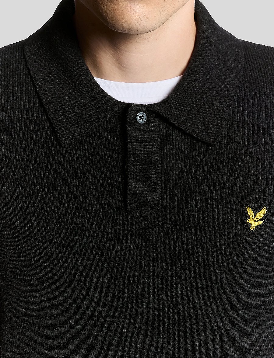 Lyle & Scott - Lambswool Blend Rugby Jumper - langärmelige strick-polohemden - jet black marl - 5