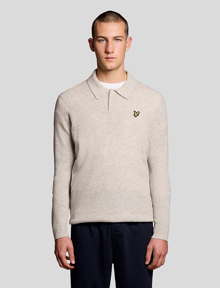 Lyle & Scott - Lambswool Blend Rugby Jumper - long-sleeved knitted polos - light grey marl - 0