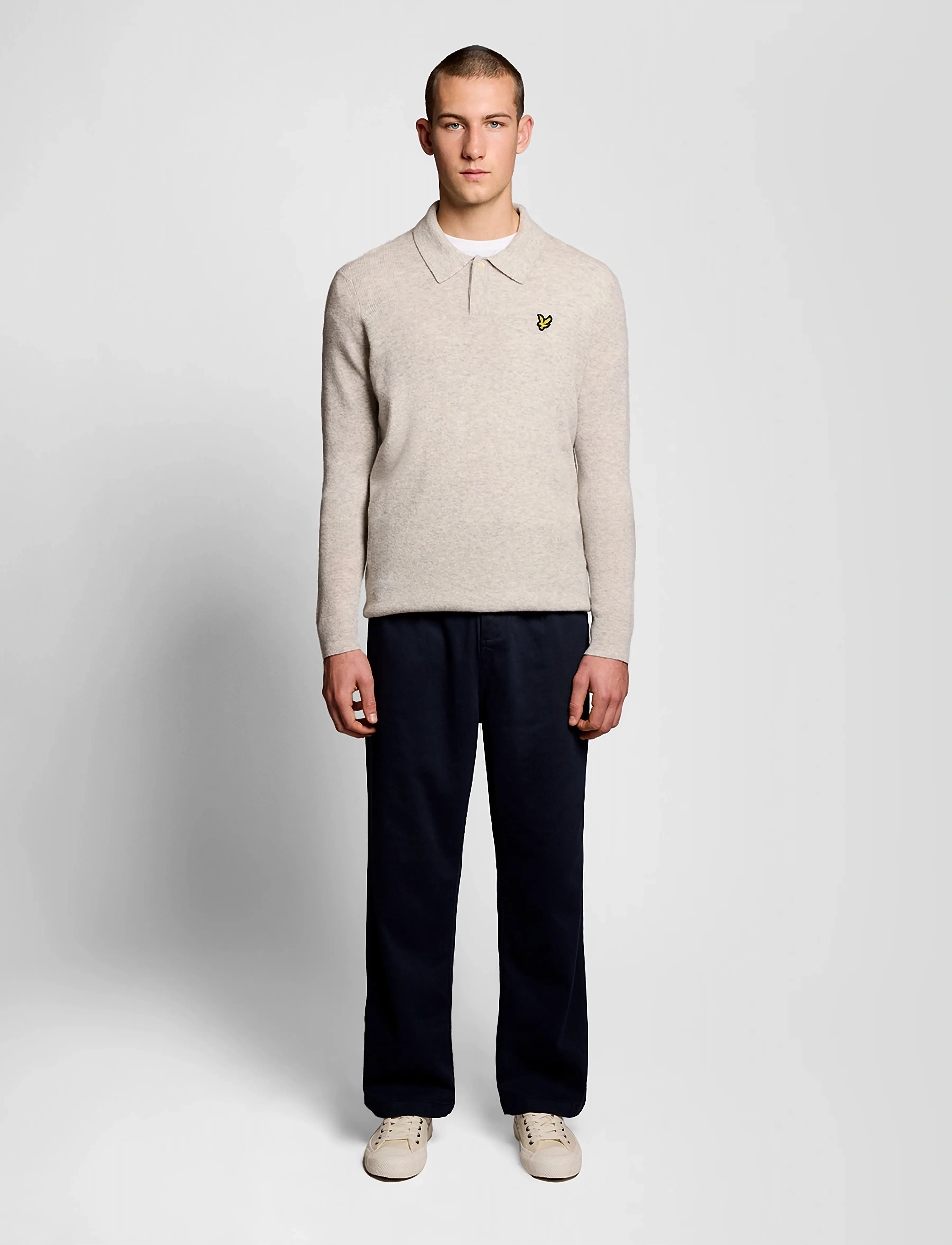 Lyle & Scott - Lambswool Blend Rugby Jumper - långärmade stickade pikétröjor - light grey marl - 4
