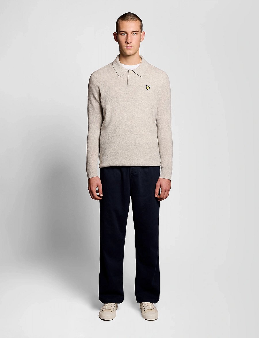 Lyle & Scott - Lambswool Blend Rugby Jumper - long-sleeved knitted polos - light grey marl - 4