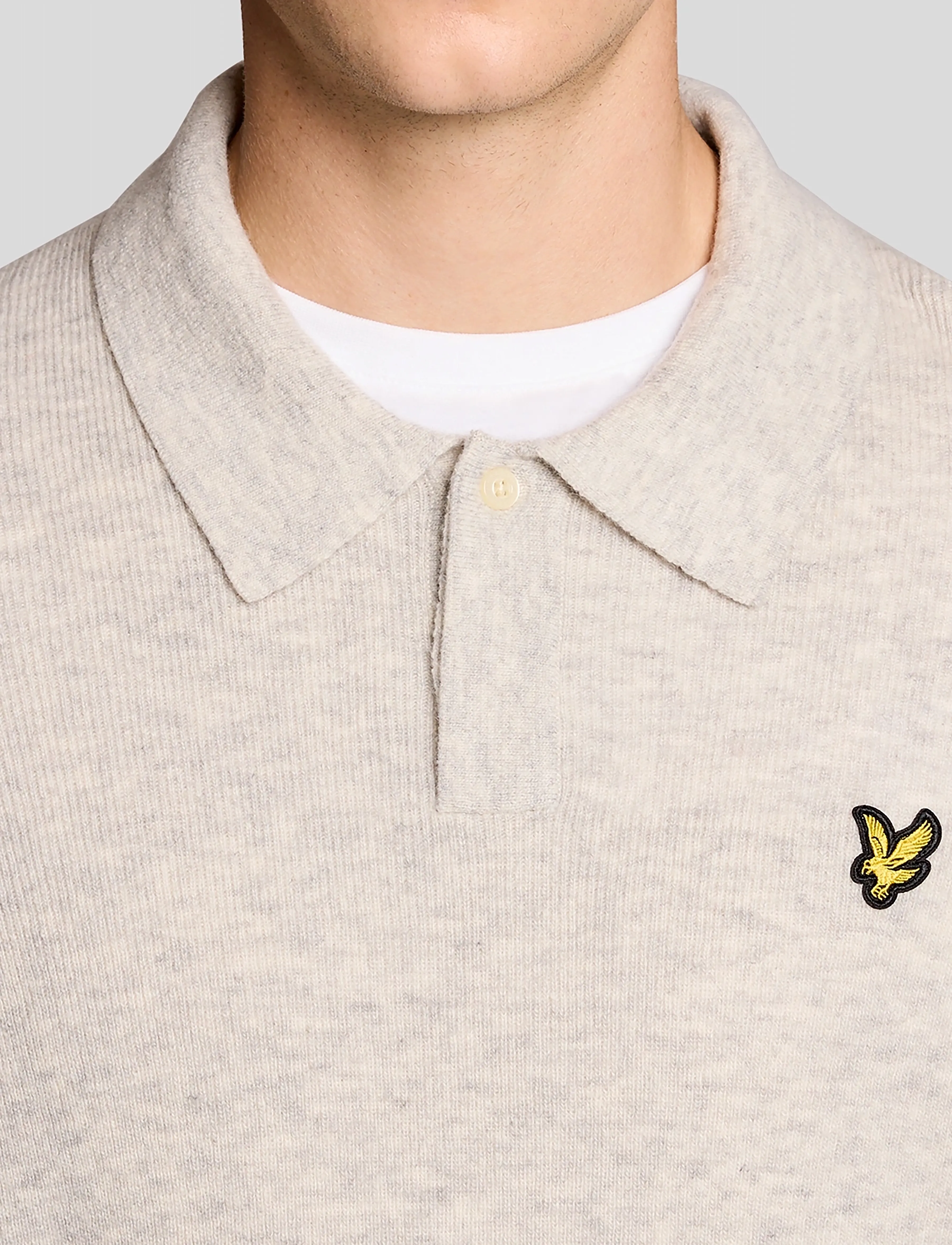 Lyle & Scott - Lambswool Blend Rugby Jumper - långärmade stickade pikétröjor - light grey marl - 5