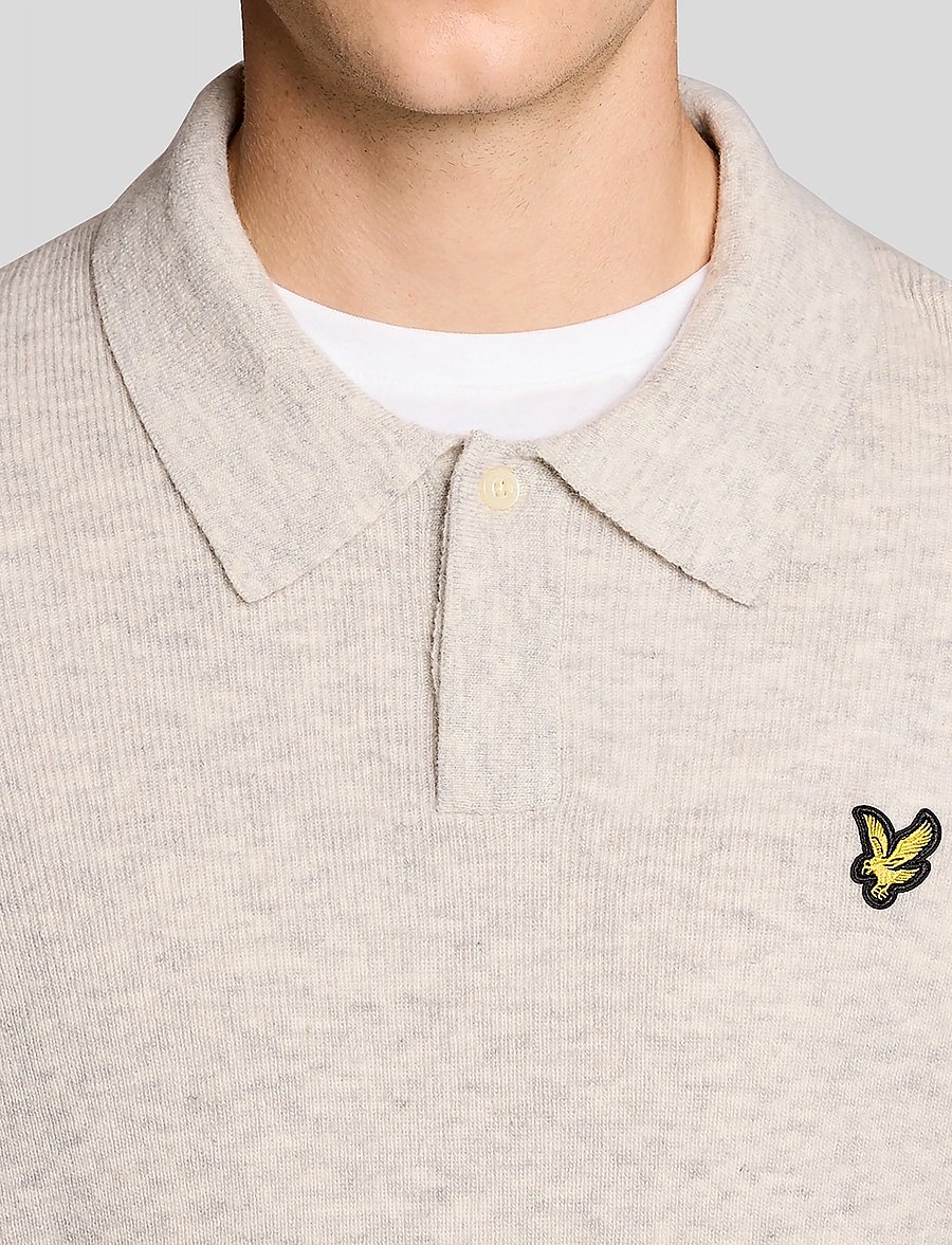 Lyle & Scott - Lambswool Blend Rugby Jumper - long-sleeved knitted polos - light grey marl - 5