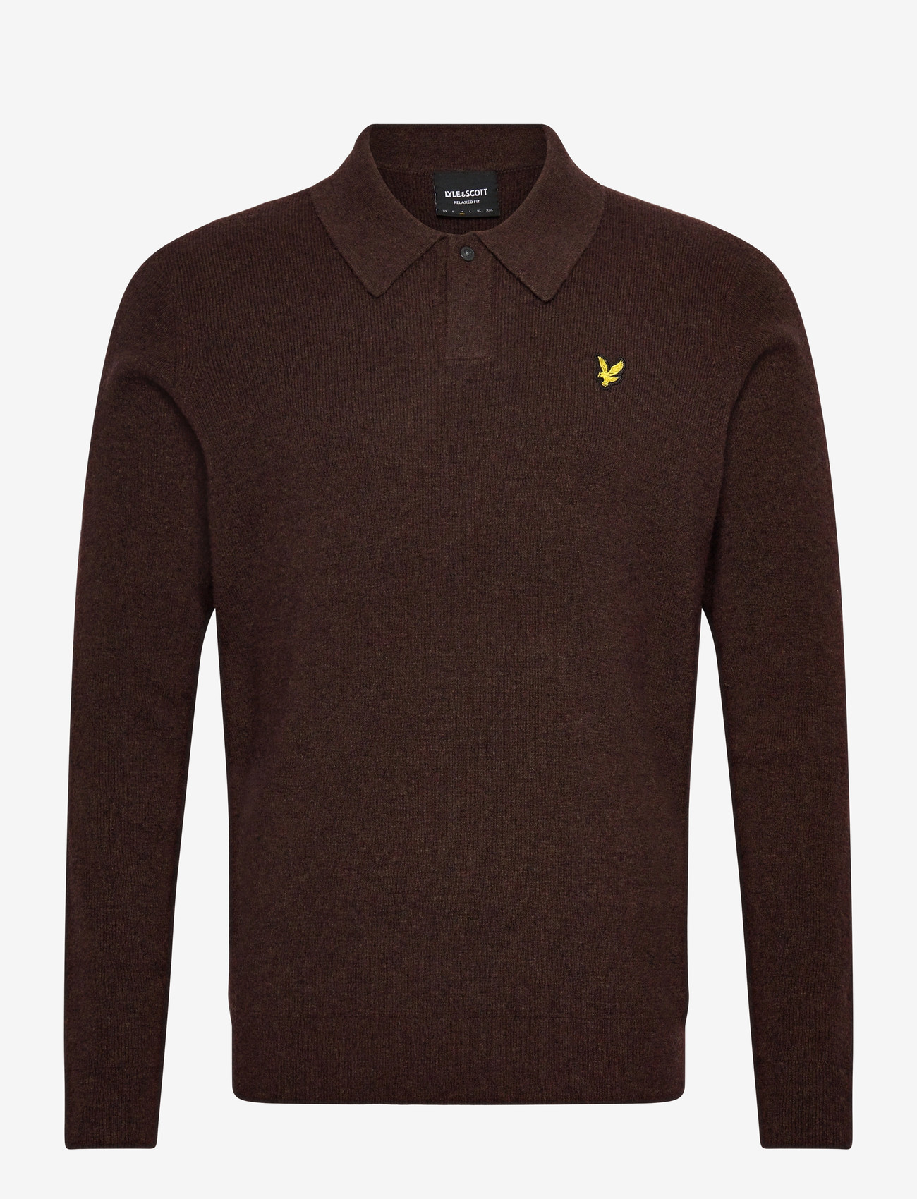 Lyle & Scott - Lambswool Blend Rugby Jumper - stickade pikéer - y059 bottle brown marl - 0