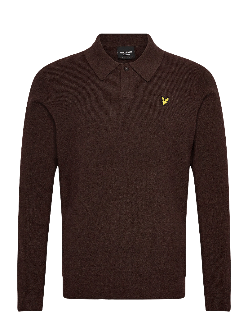 Lyle & Scott - Lambswool Blend Rugby Jumper - stickade pikéer - y059 bottle brown marl - 0