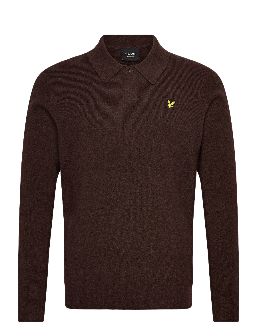 Lyle & Scott - Lambswool Blend Rugby Jumper - long-sleeved knitted polos - y059 bottle brown marl - 1